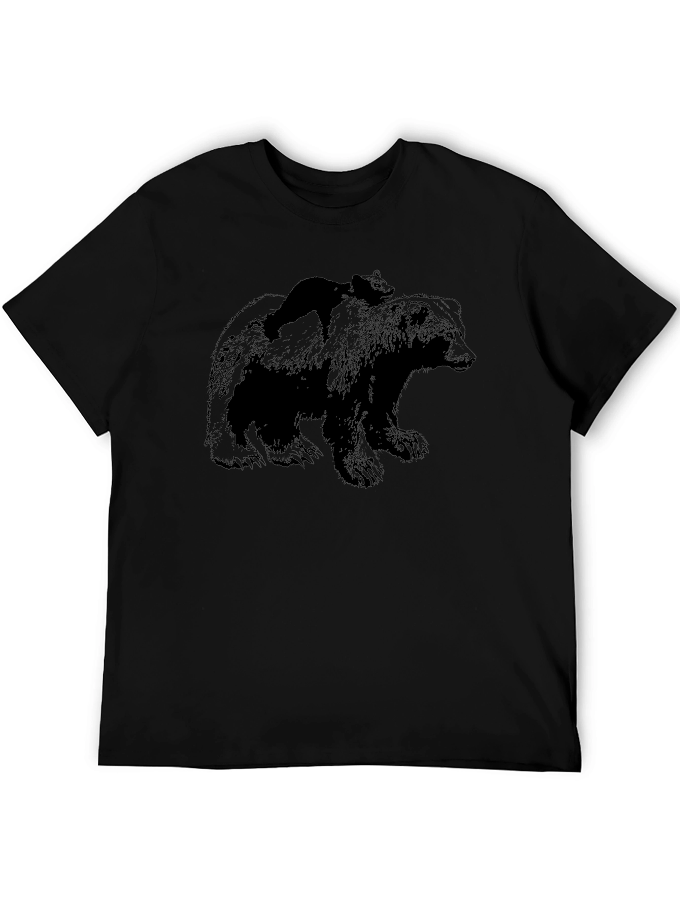 Bear & Cub Graphic Tee - Black Crewneck Shirt