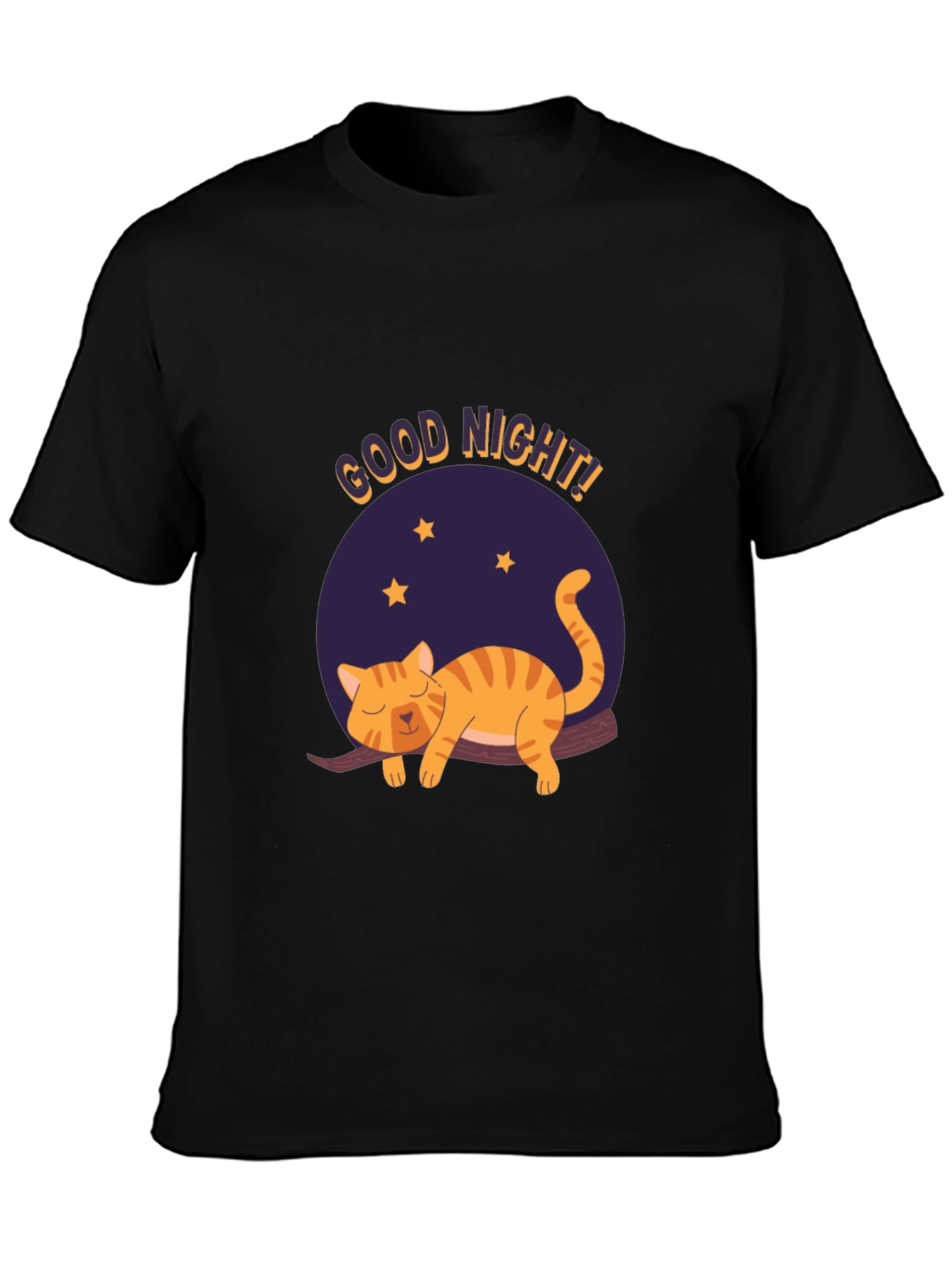 Good Night Cat Graphic T-Shirt - Black