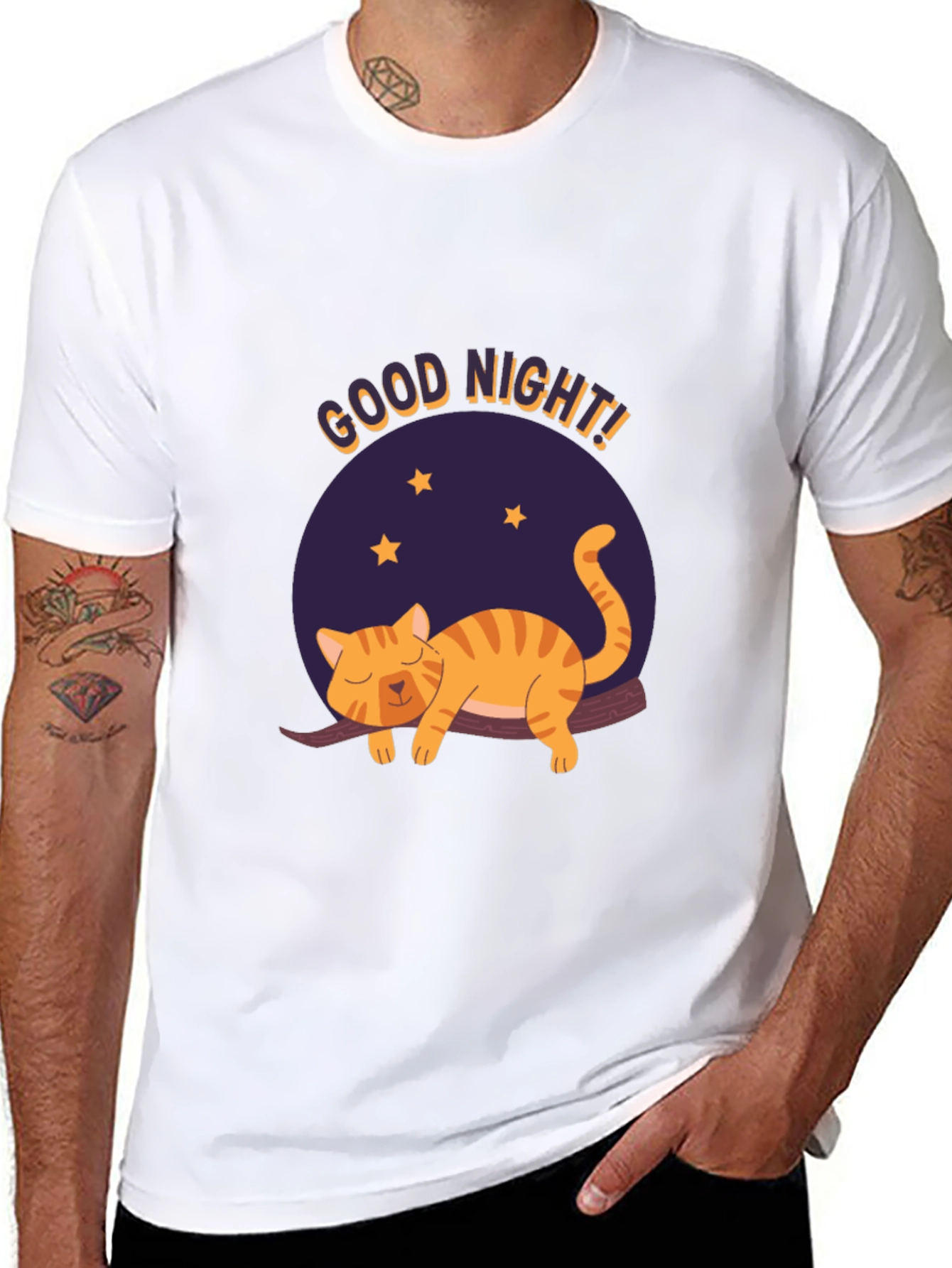 Good Night Cat Graphic T-Shirt - Black