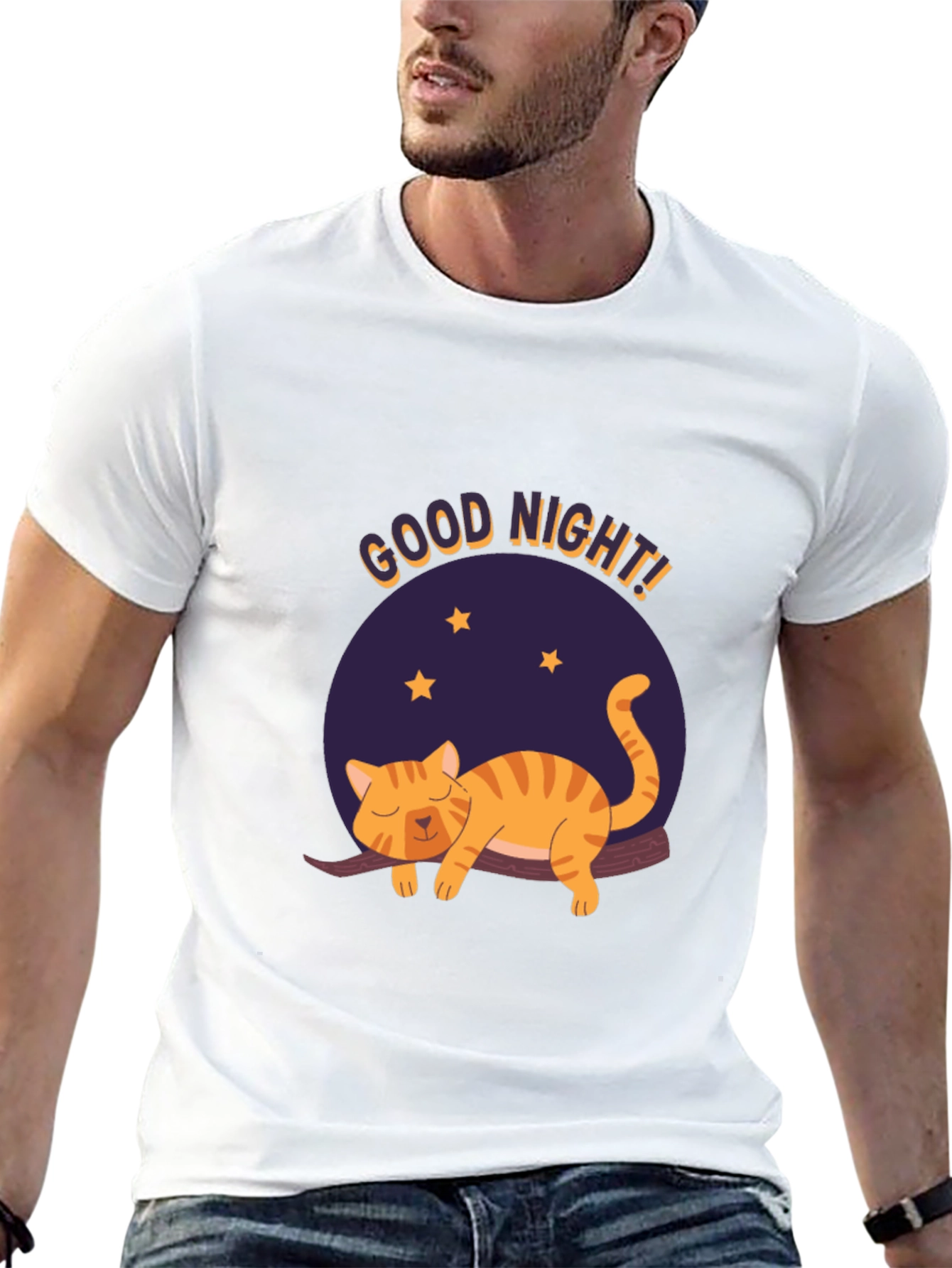 Good Night Cat Graphic T-Shirt - Black