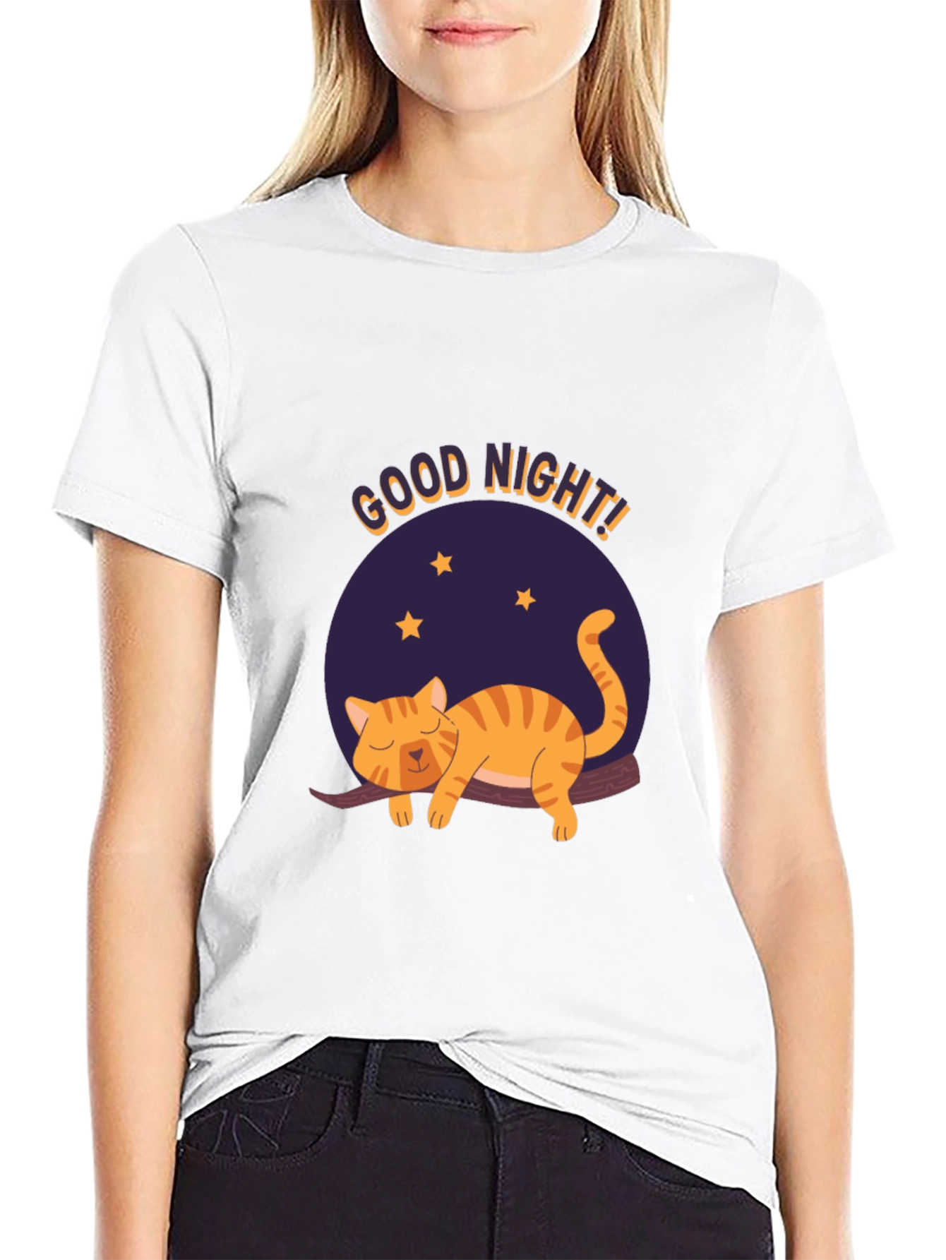 Good Night Cat Graphic T-Shirt - Black