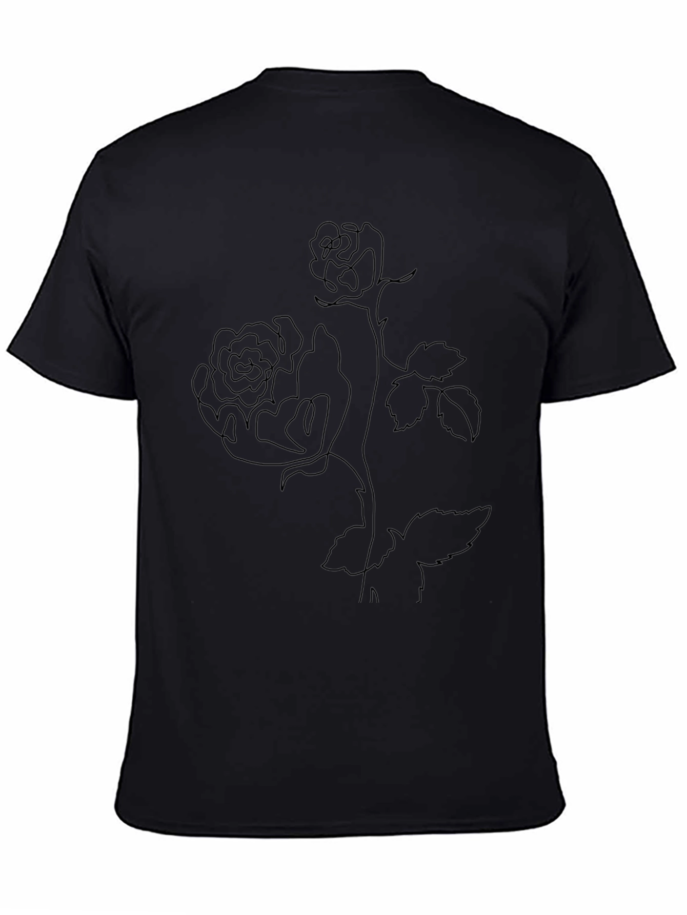 Line Art Rose Black T-Shirt
