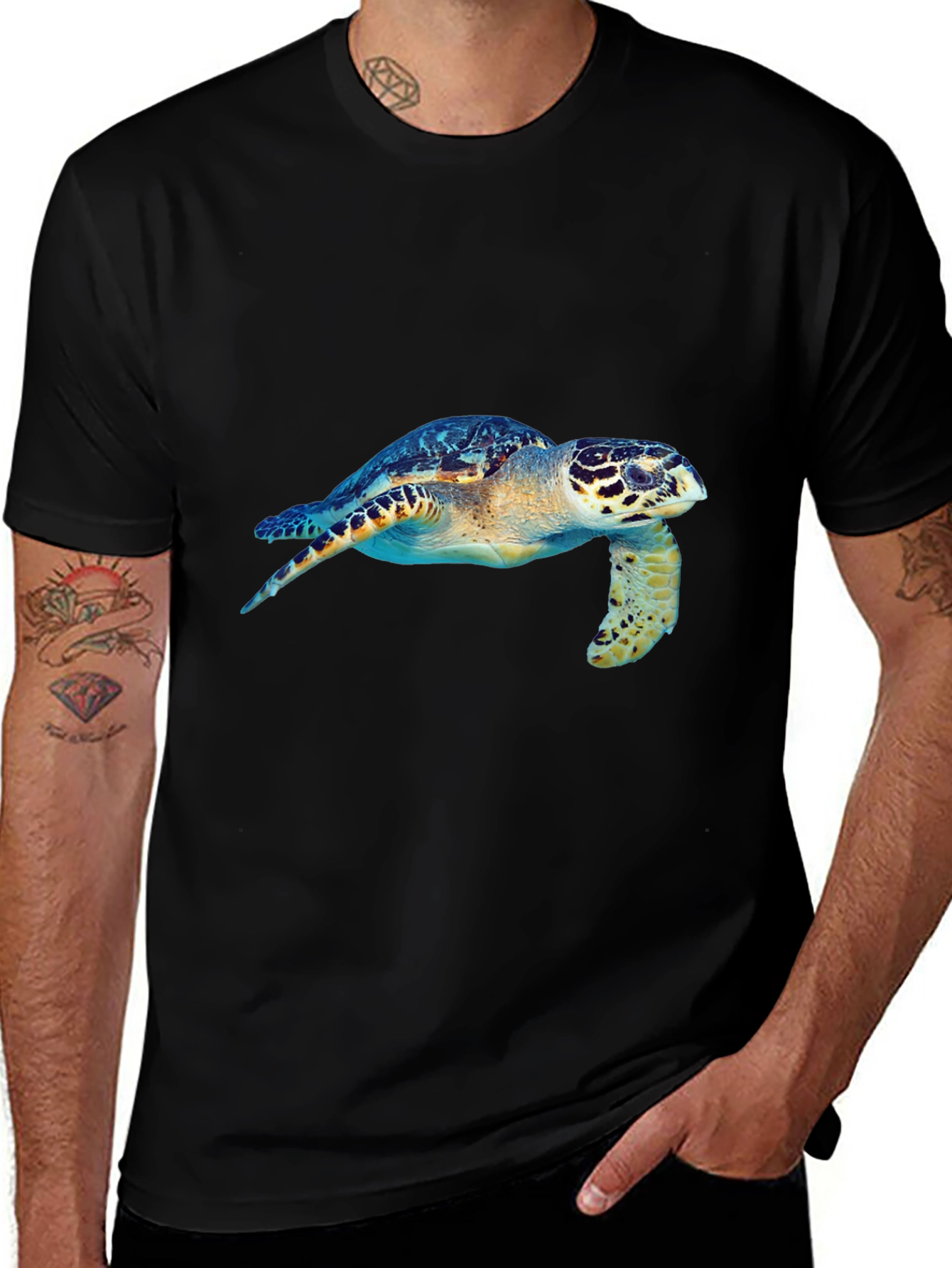 Sea Turtle Graphic Tee - Black Cotton Blend