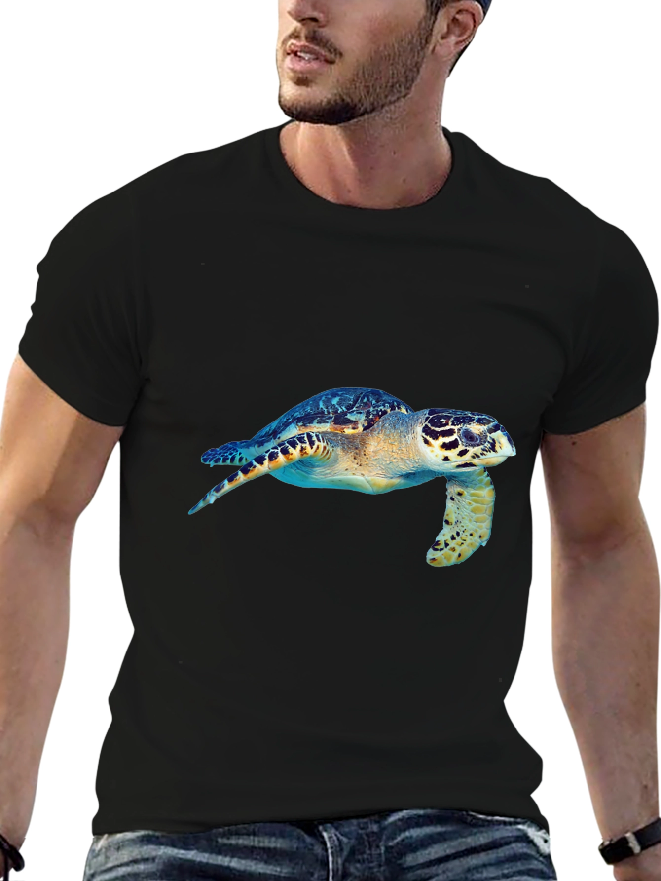 Sea Turtle Graphic Tee - Black Cotton Blend