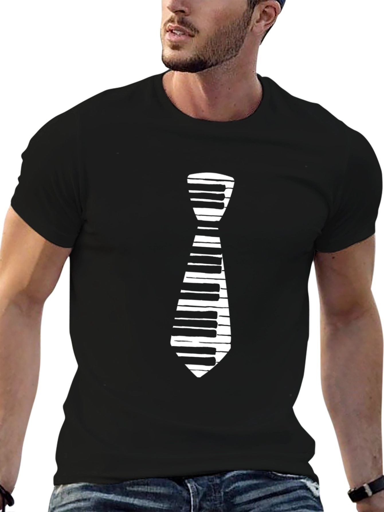 Piano Tie Graphic Tee - Music Lovers T-Shirt