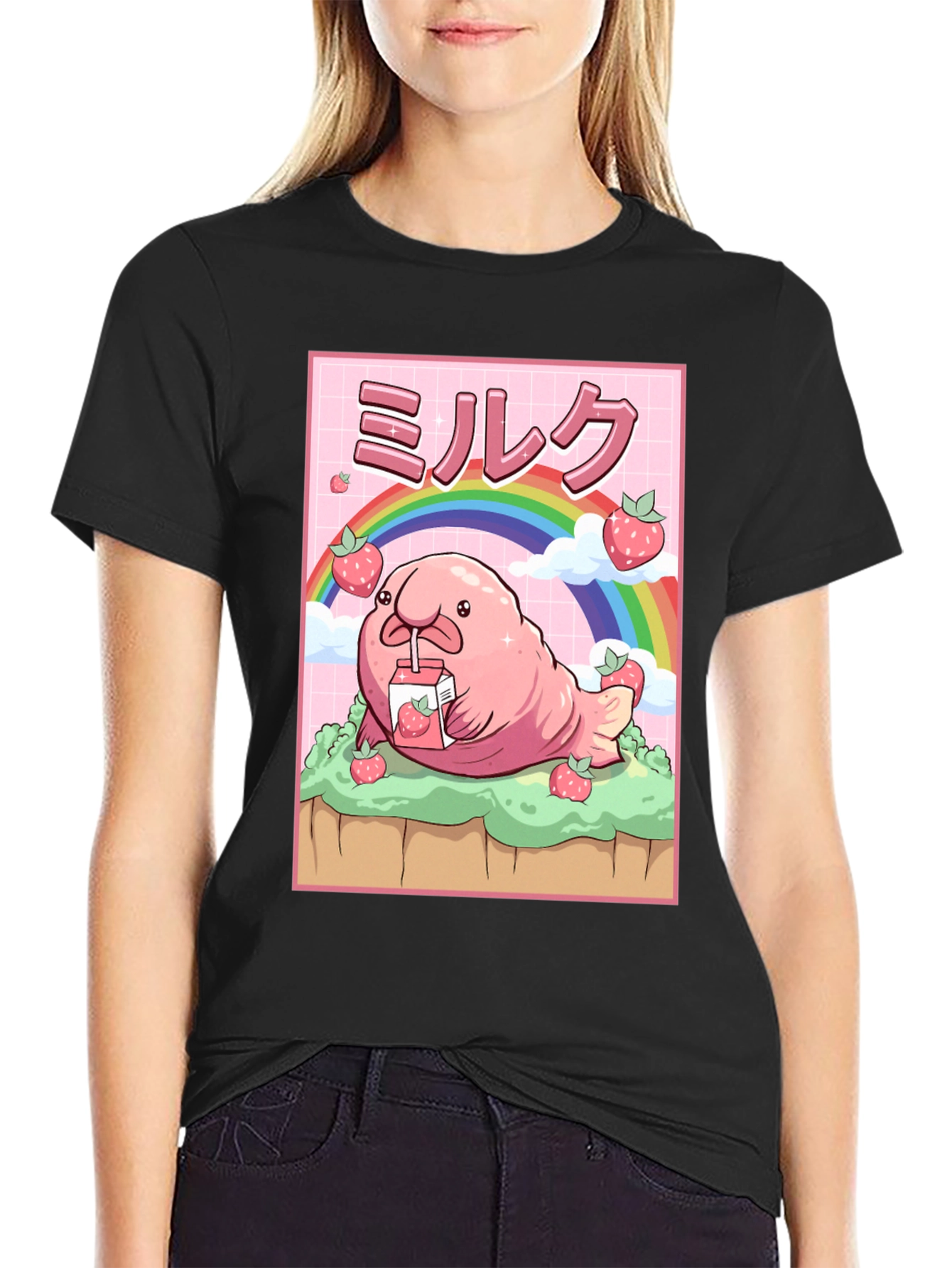 Kawaii Blobfish Strawberry Milk T-Shirt
