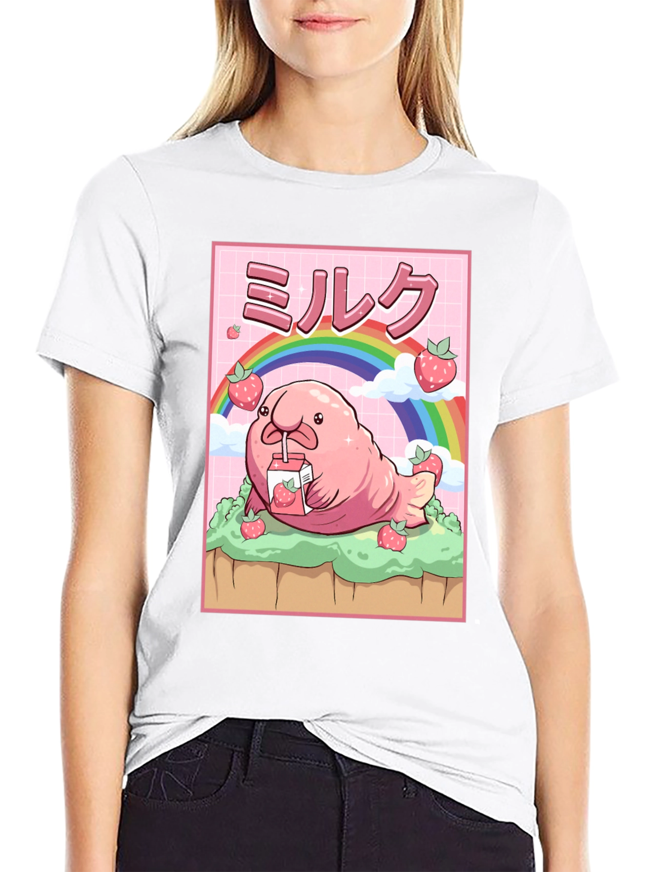 Kawaii Blobfish Strawberry Milk T-Shirt