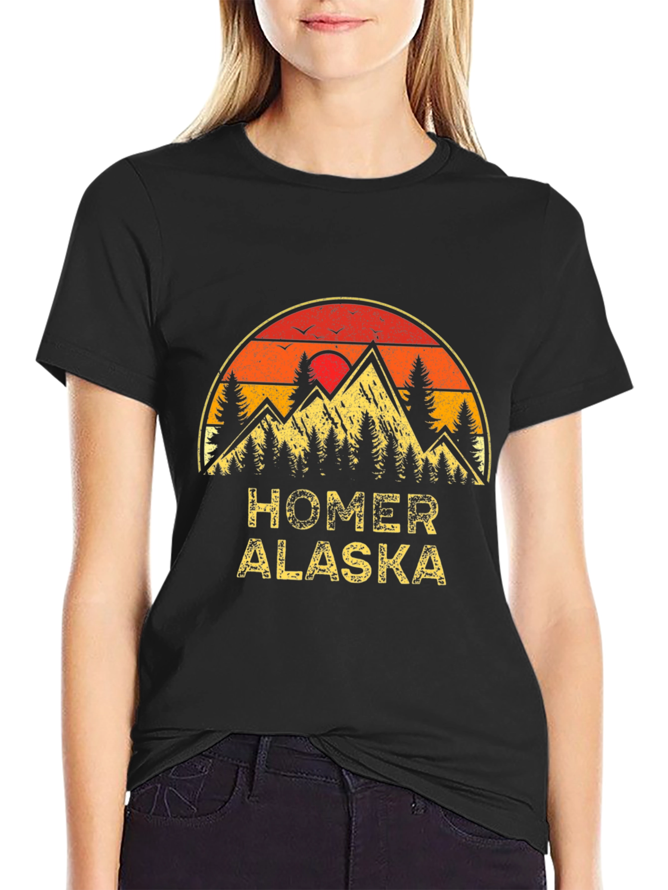 Homer Alaska Retro Sunset Graphic T-Shirt