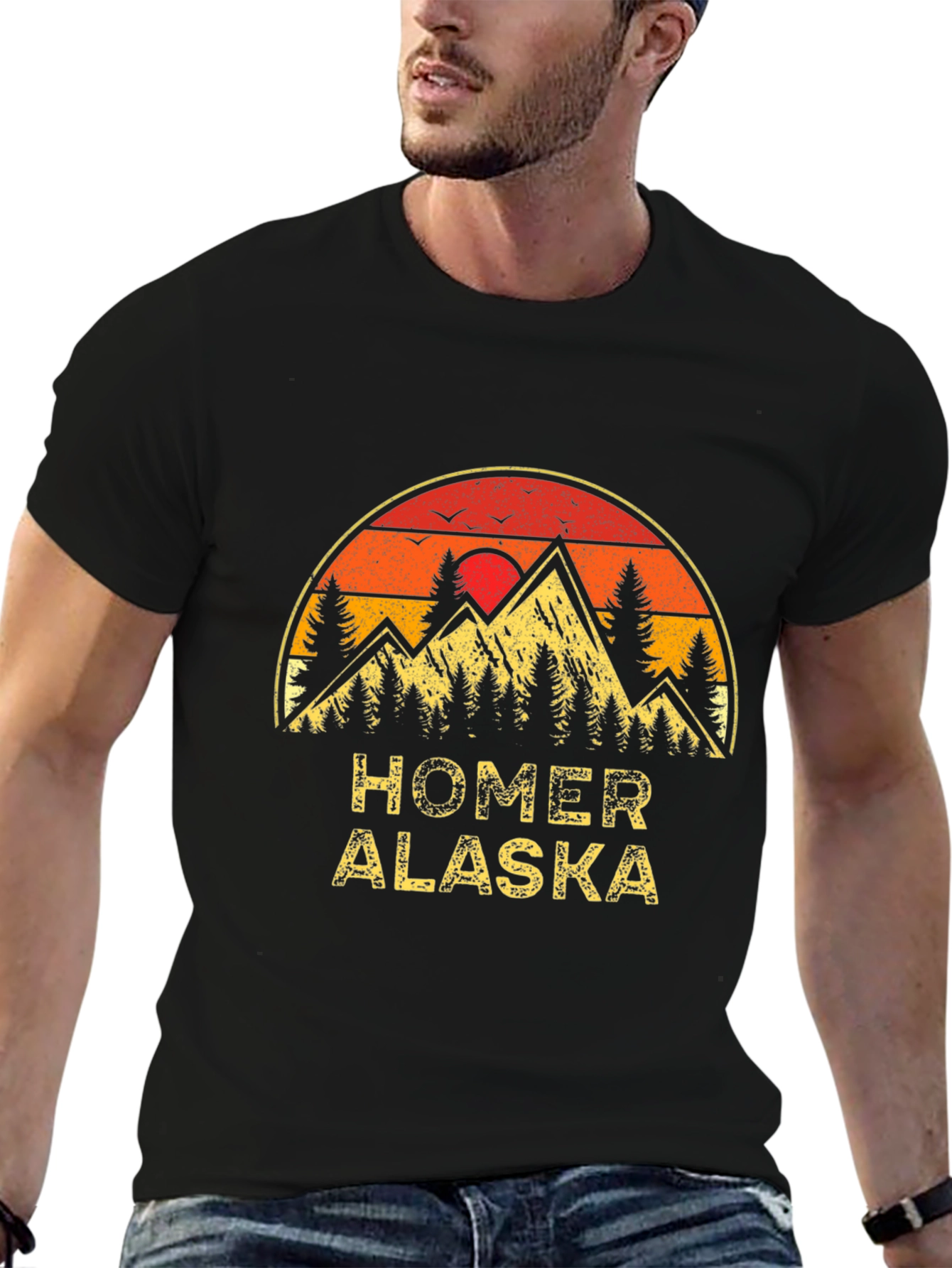 Homer Alaska Retro Sunset Graphic T-Shirt