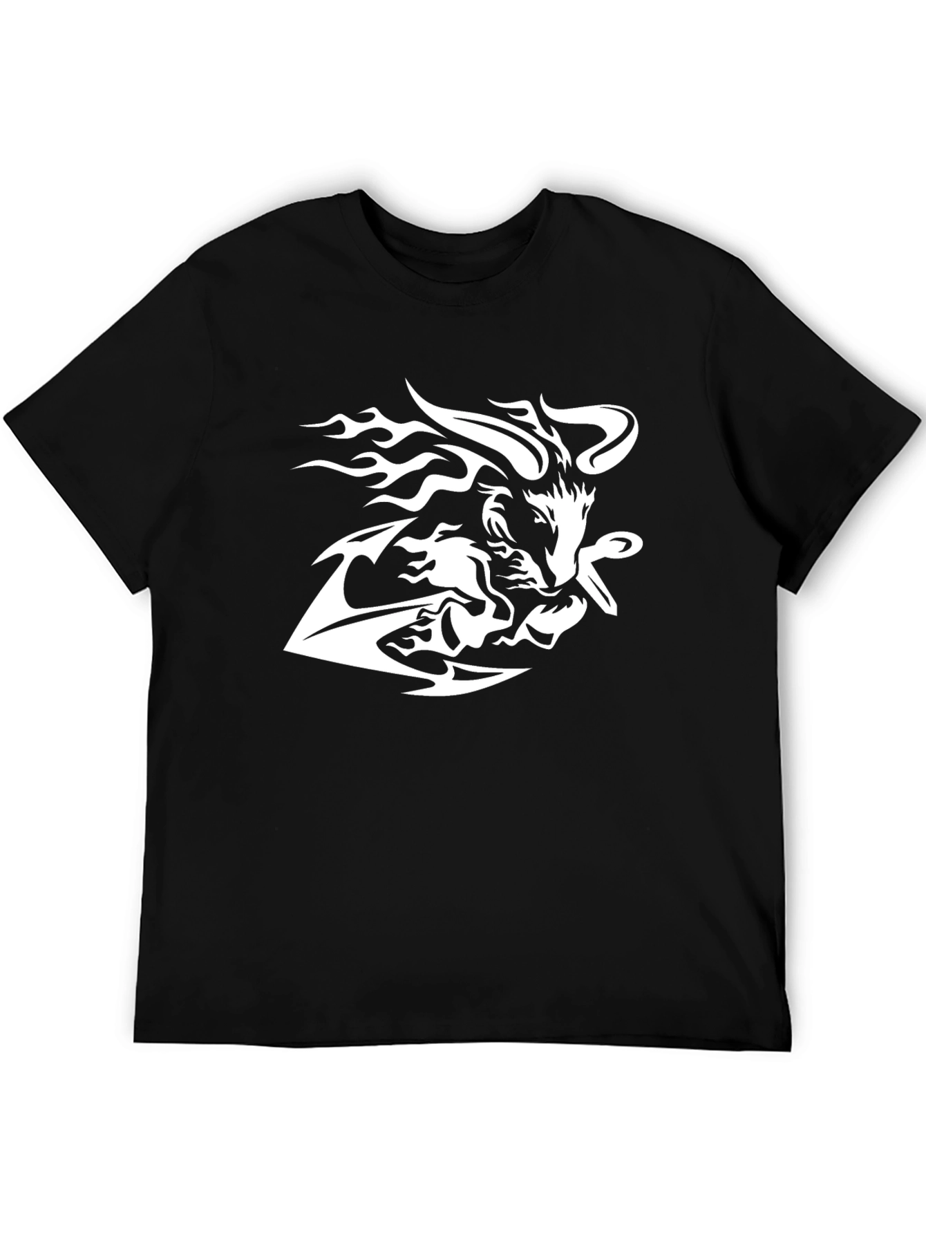 Black Tee with White Tribal Wolf Design