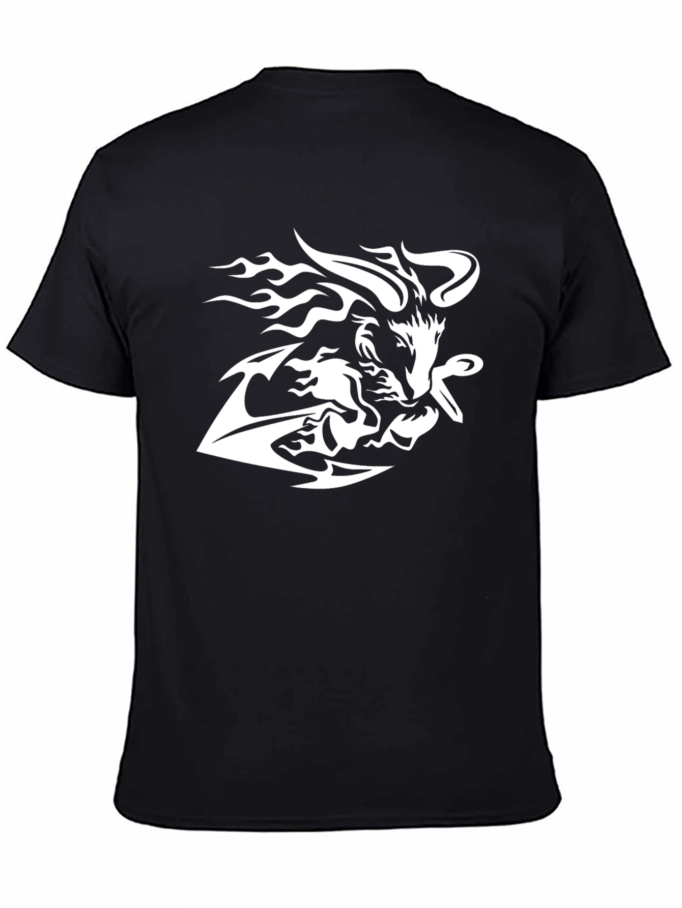 Black Tee with White Tribal Wolf Design
