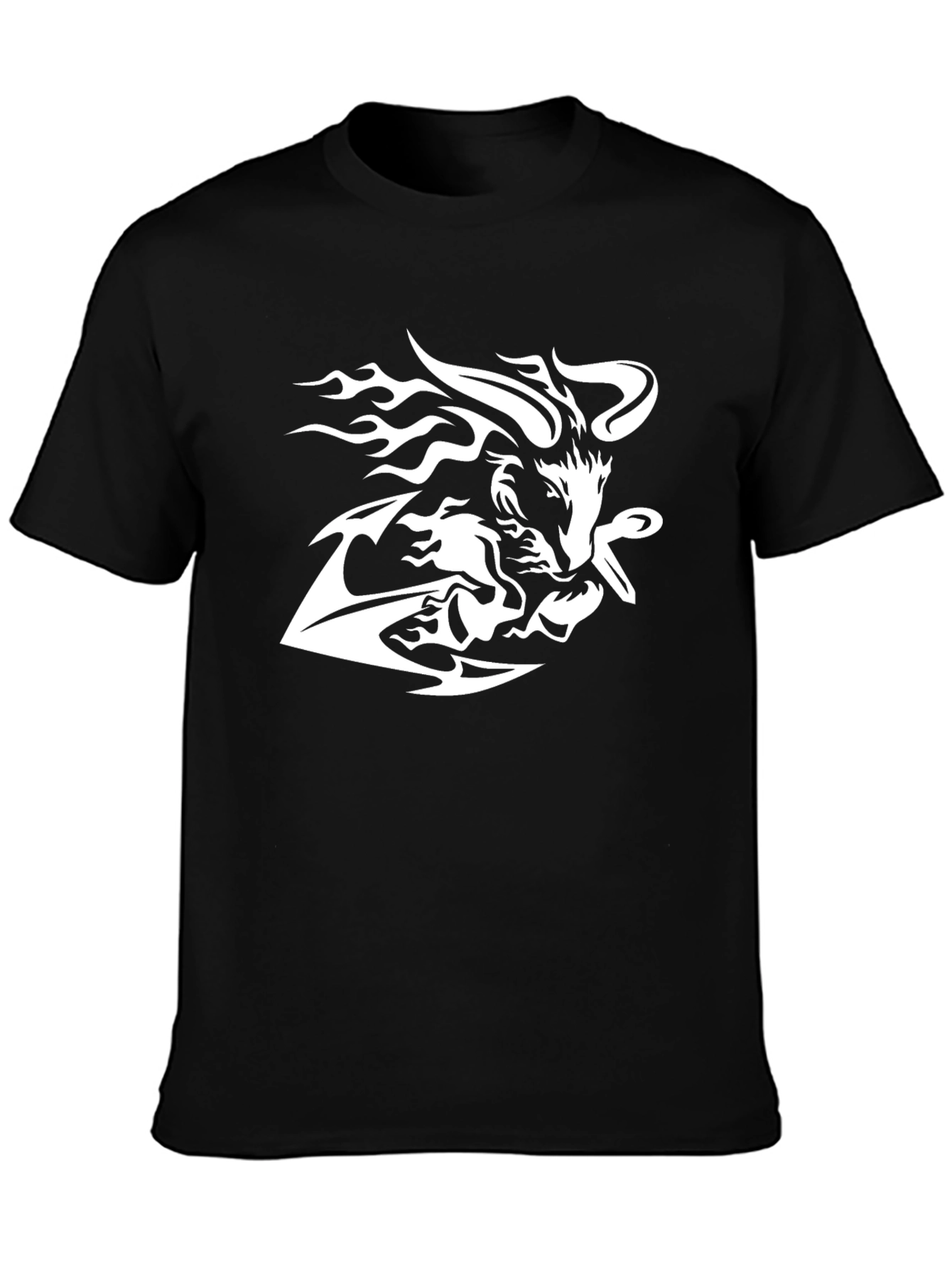 Black Tee with White Tribal Wolf Design