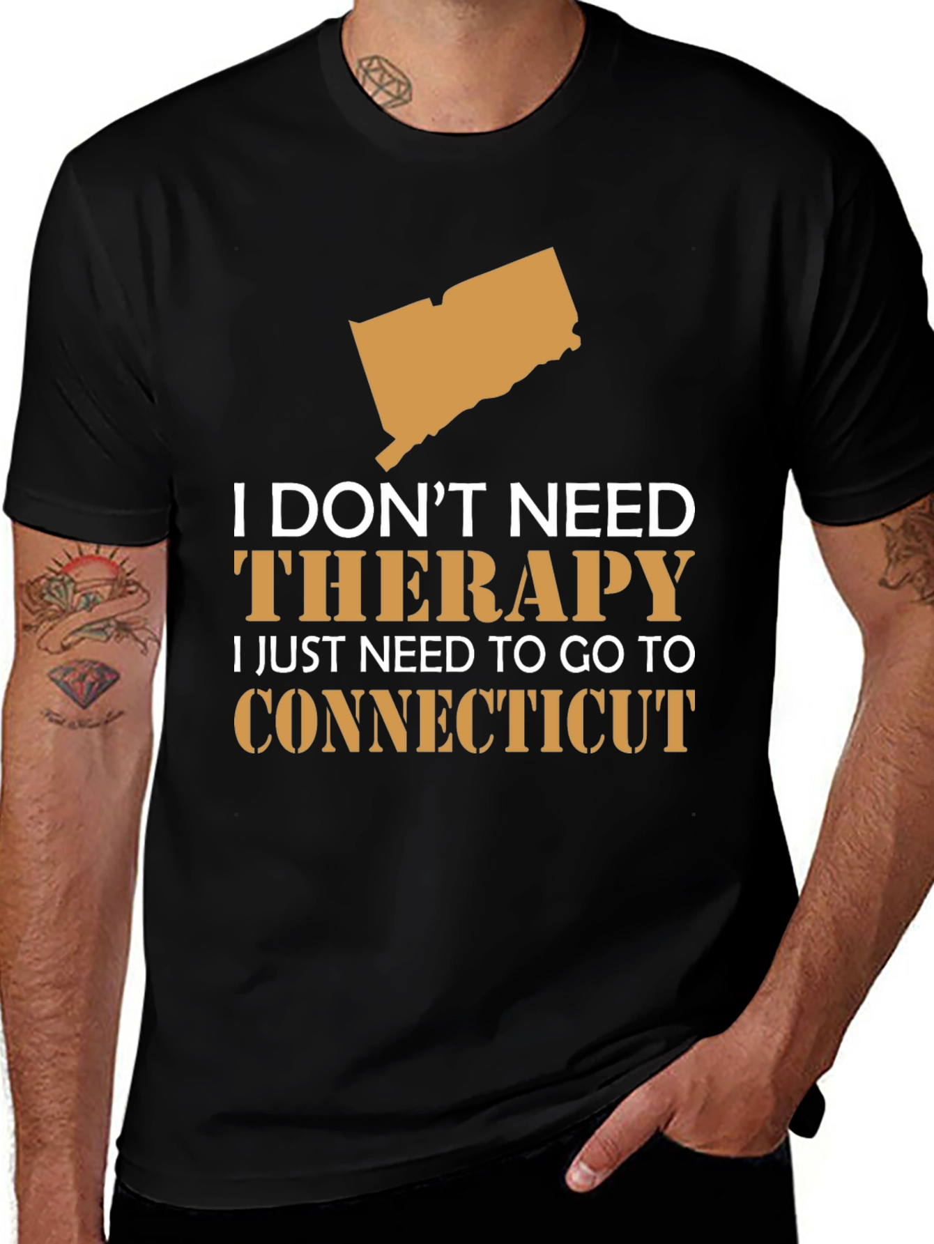 Connecticut State Map T-Shirt Therapy Funny Graphic Tee