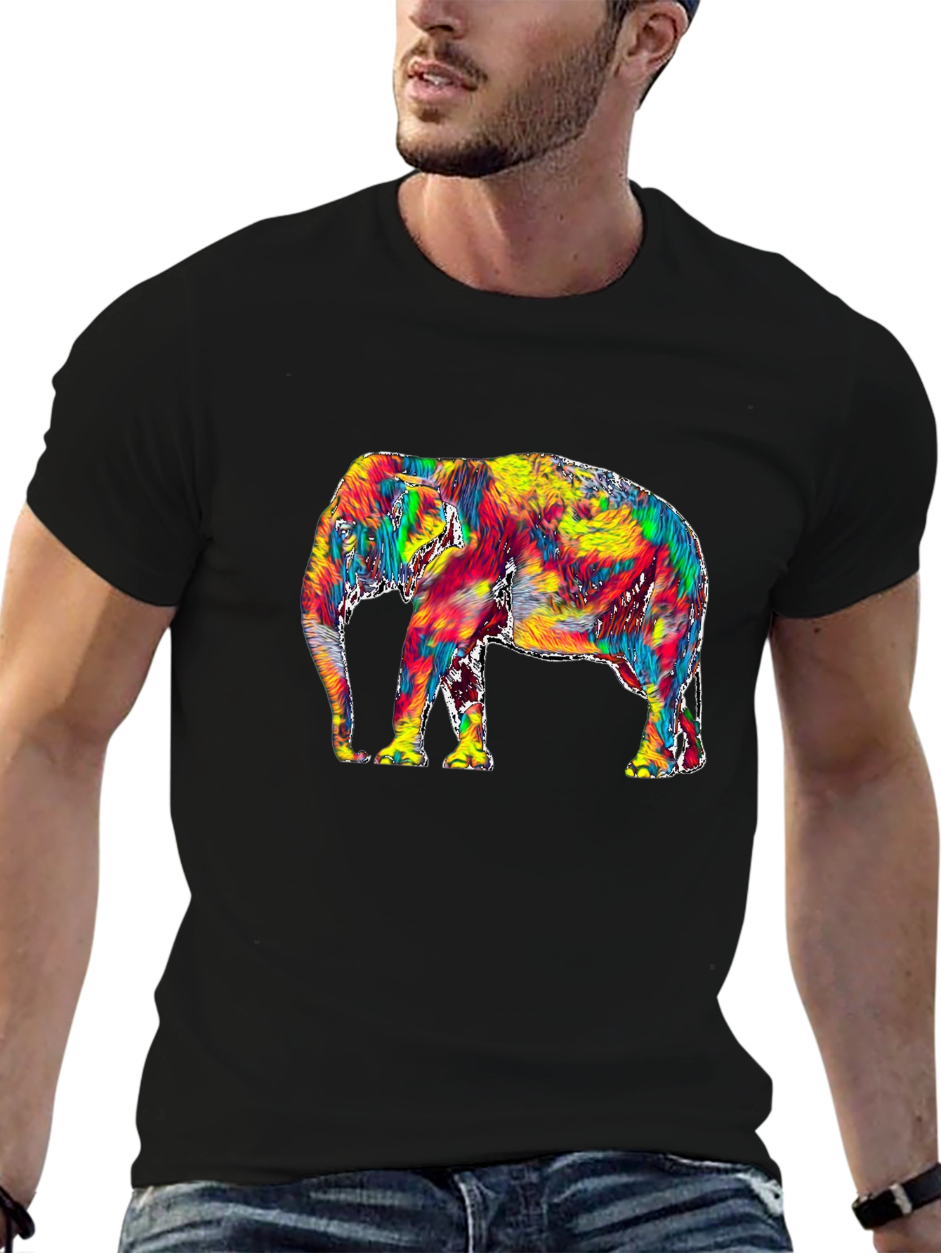 Vivid Elephant Graphic Tee - Stylish Mens T-Shirt