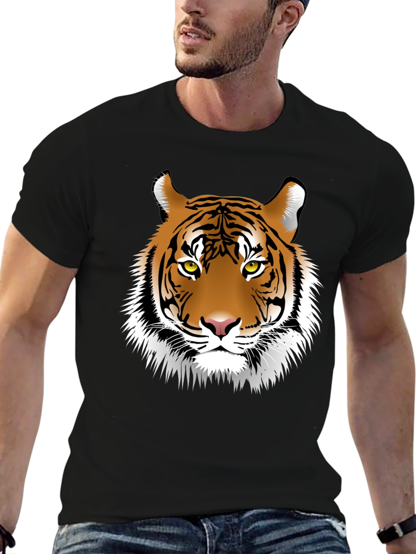 Tiger Graphic Tee - Black Cotton T-Shirt