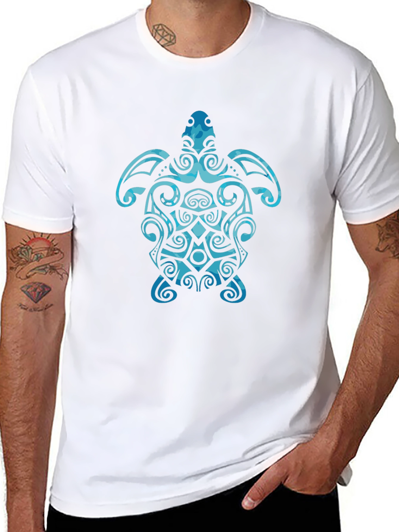 Tribal Turtle Graphic T-Shirt - Black