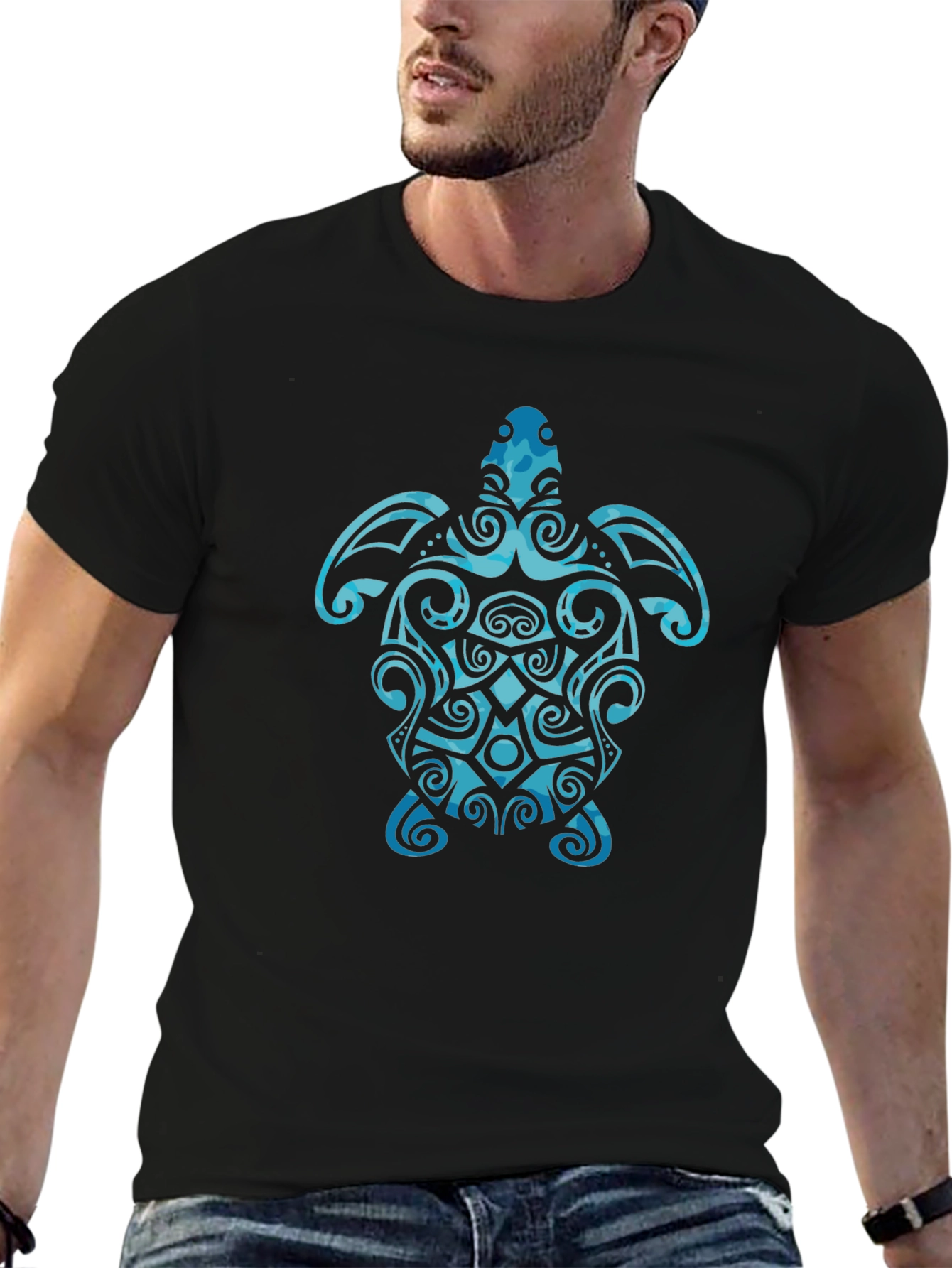 Tribal Turtle Graphic T-Shirt - Black