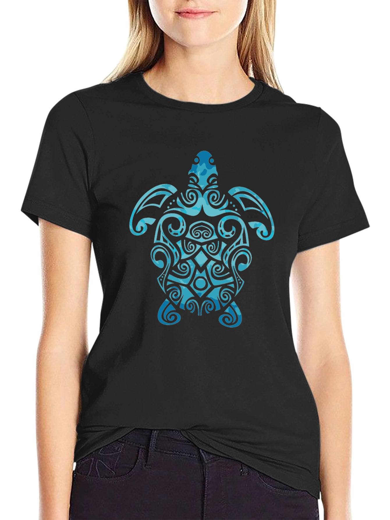 Tribal Turtle Graphic T-Shirt - Black