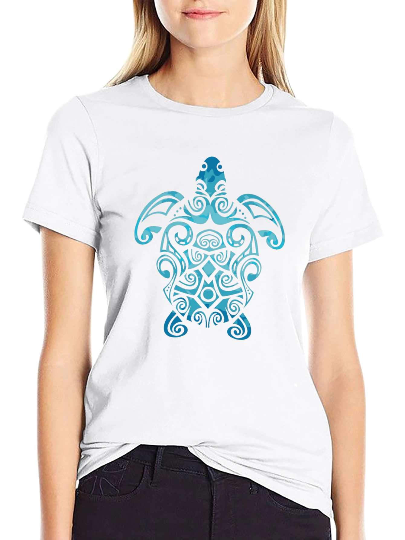 Tribal Turtle Graphic T-Shirt - Black