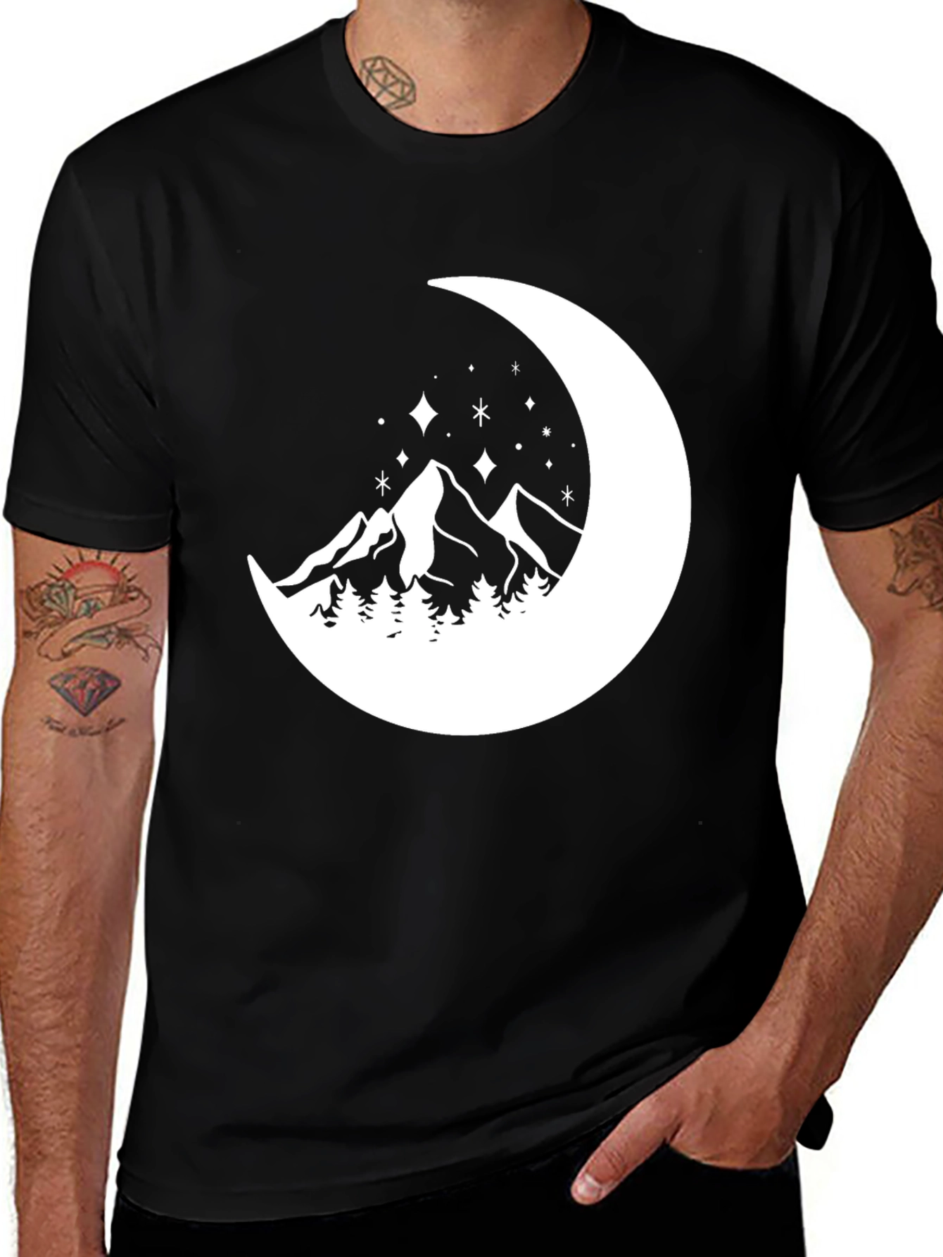 Mountain Moon Graphic Tee - Black Cotton Comfort