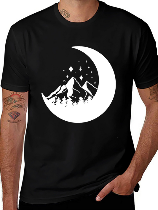 Mountain Moon Graphic Tee - Black Cotton Comfort