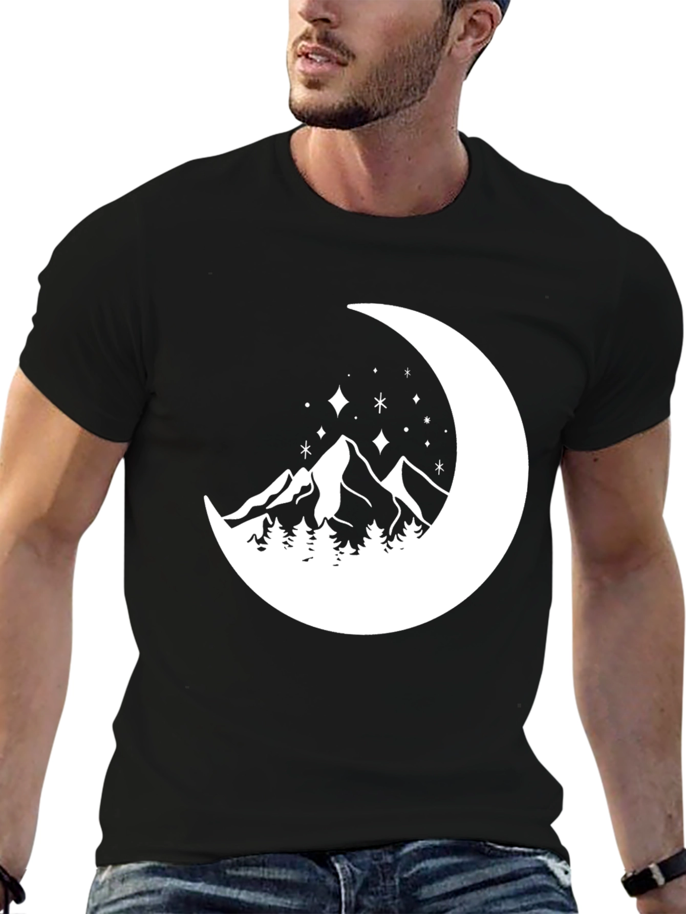 Mountain Moon Graphic Tee - Black Cotton Comfort