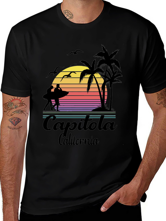 Capitola California Graphic T-Shirt Retro Style Beach Palm Tree