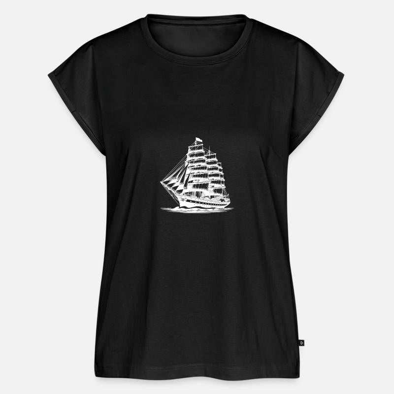 Old Sailing Ship In Waves With Set Sails