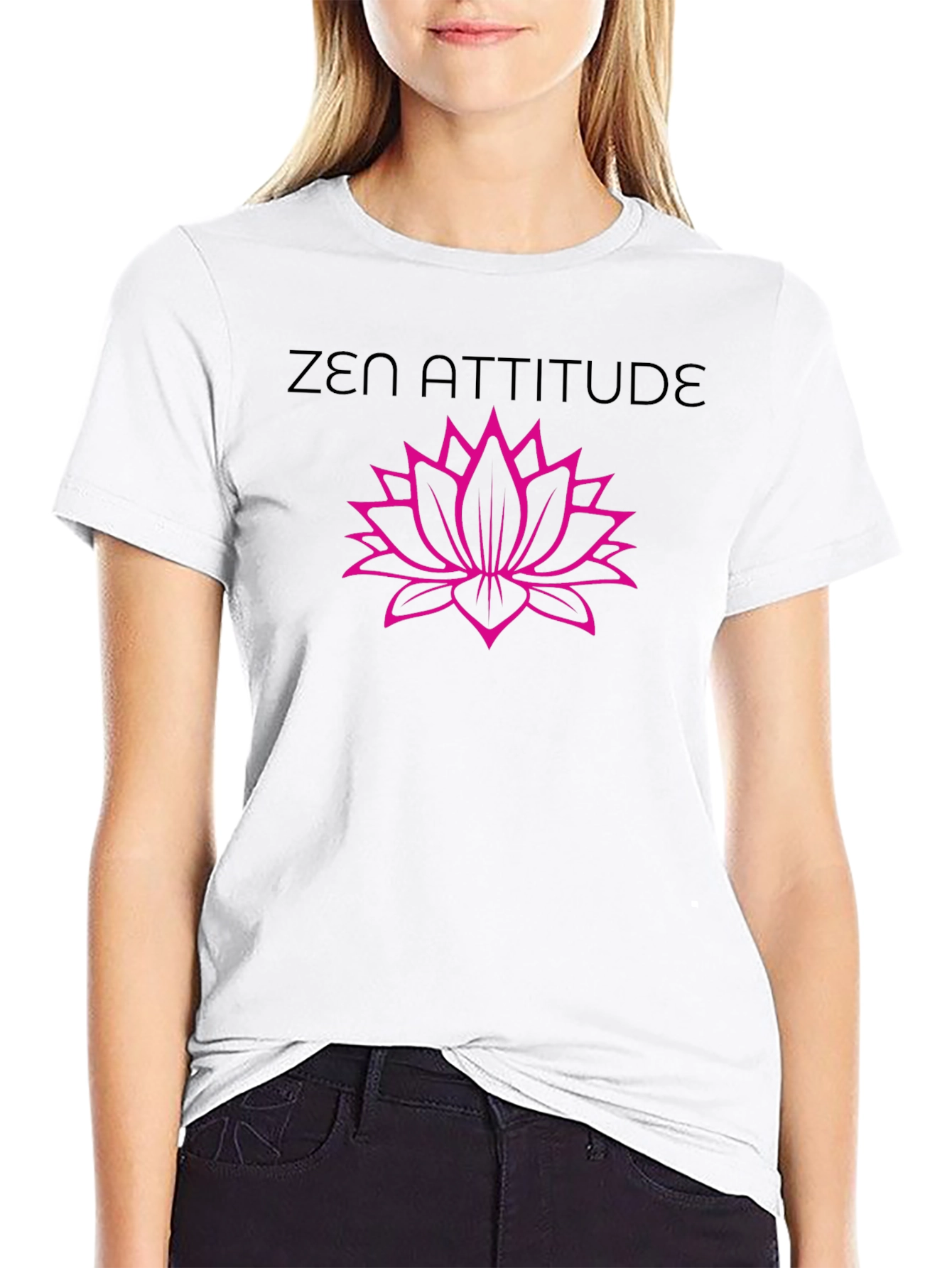 Zen Attitude Lotus Flower Black Graphic T-Shirt