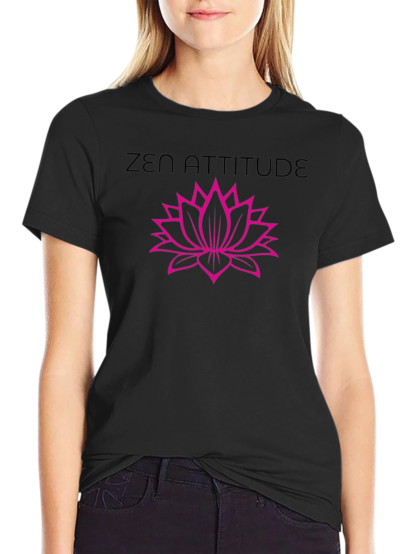 Zen Attitude Lotus Flower Black Graphic T-Shirt