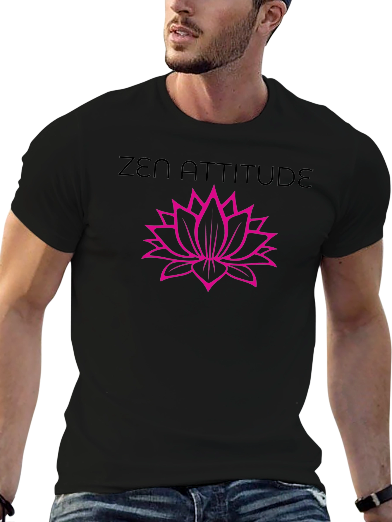 Zen Attitude Lotus Flower Black Graphic T-Shirt