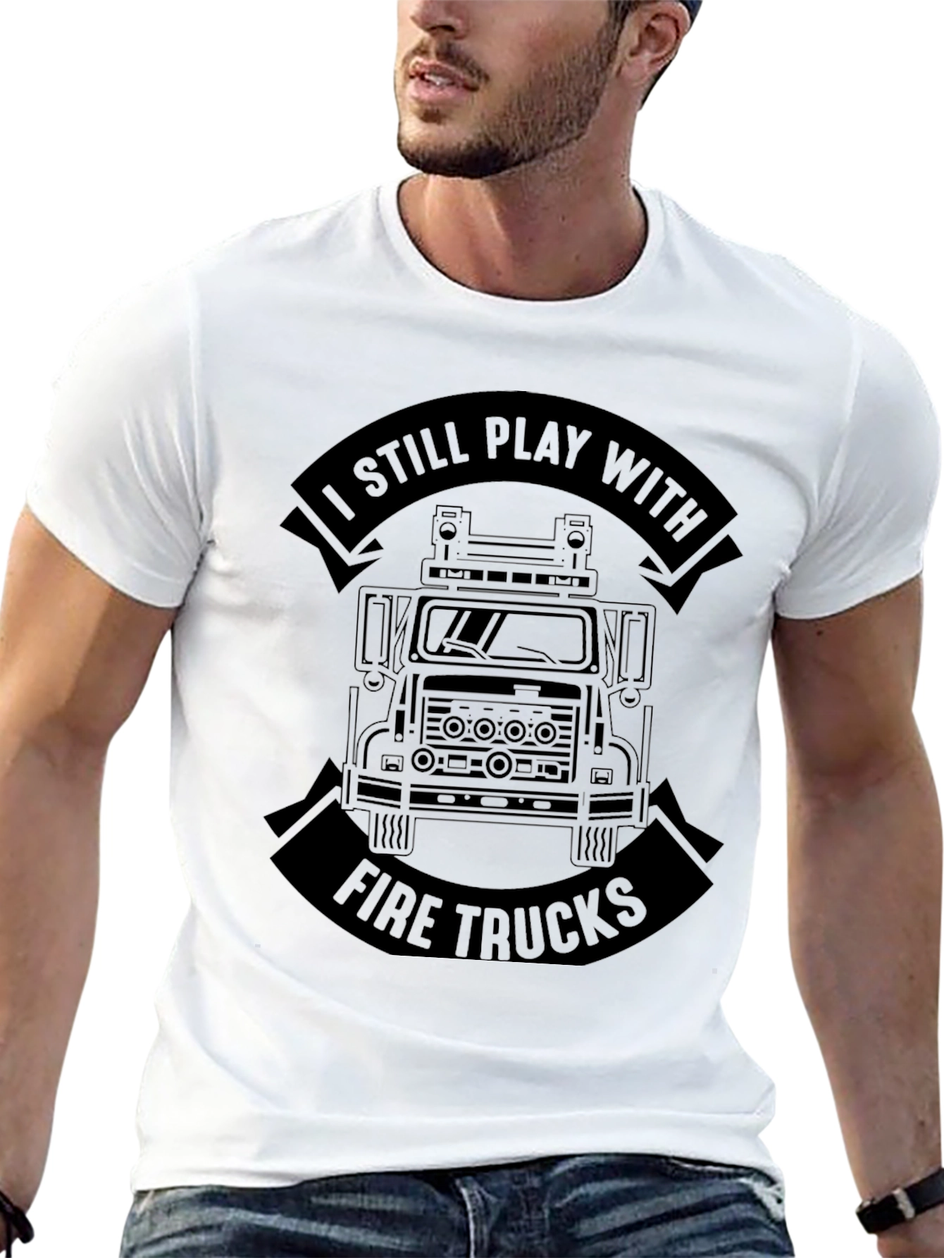 I Still Play With Fire Trucks Black T-Shirt