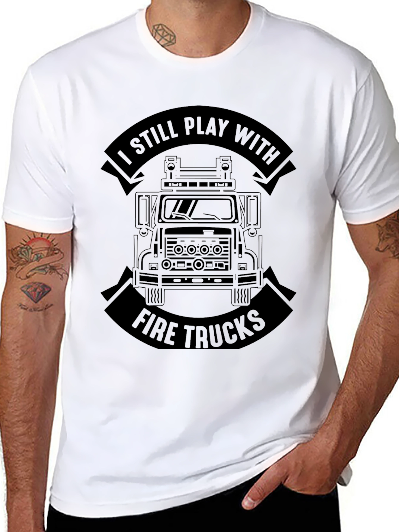 I Still Play With Fire Trucks Black T-Shirt