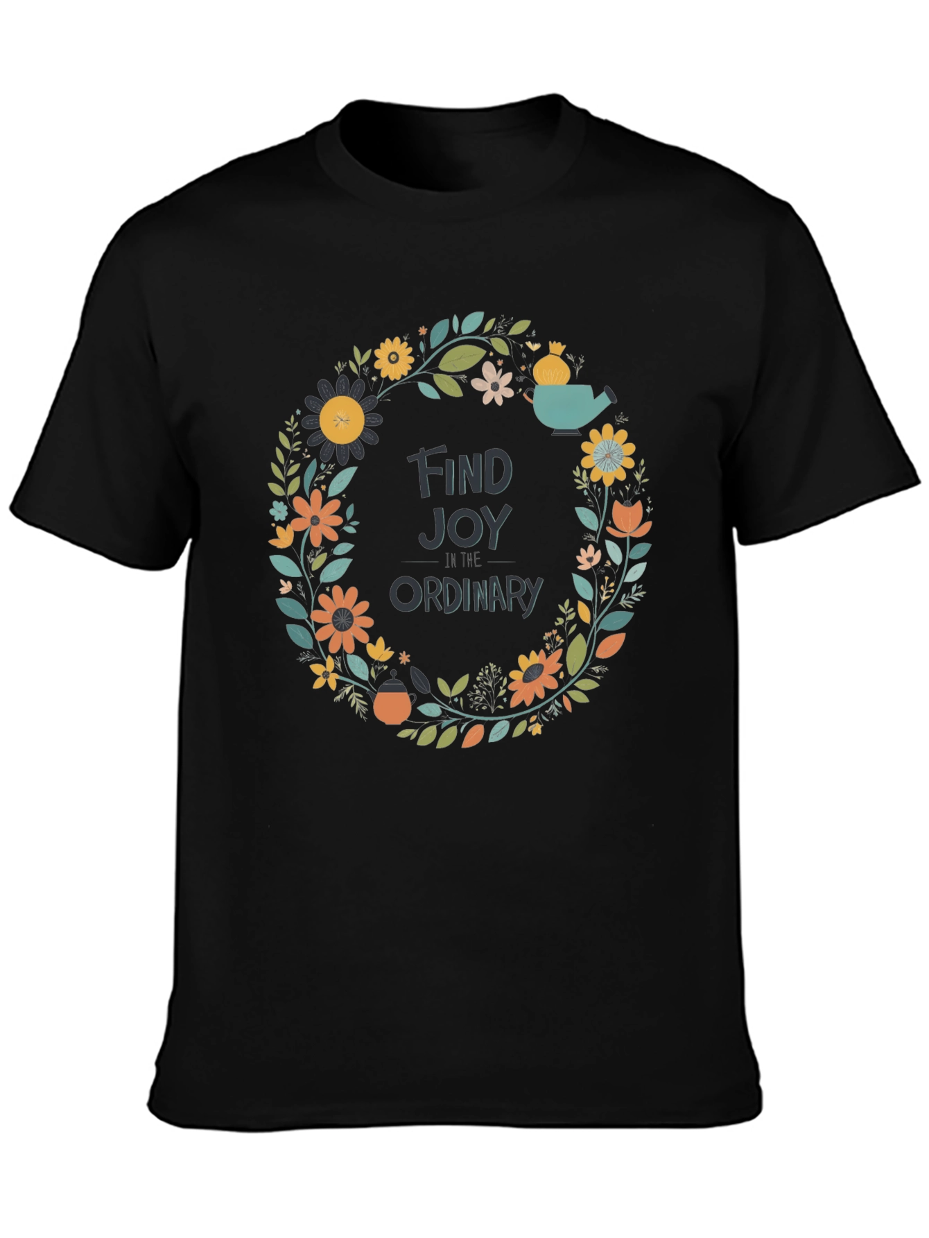 Find Joy T-Shirt - Floral Wreath Graphic Tee