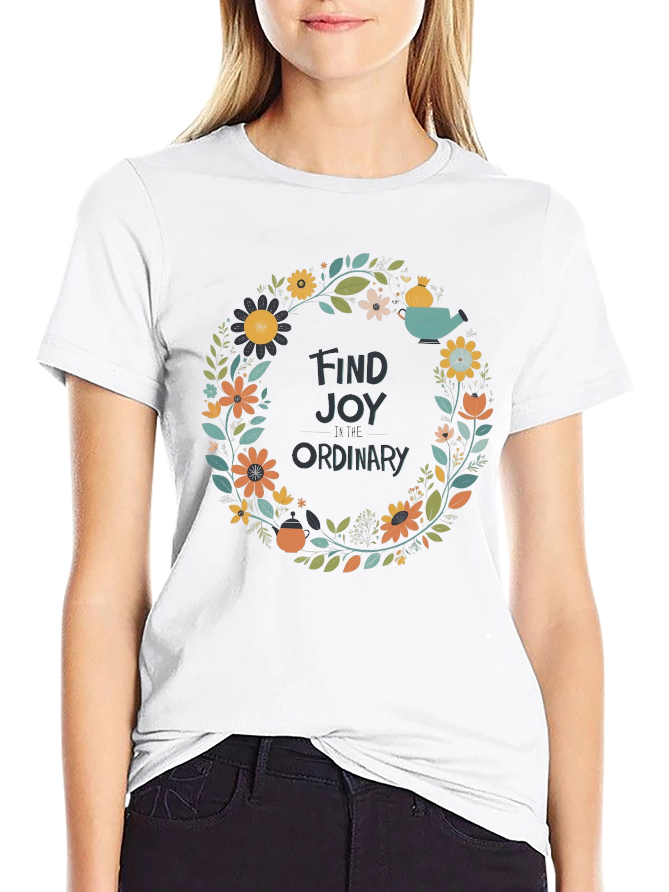 Find Joy T-Shirt - Floral Wreath Graphic Tee