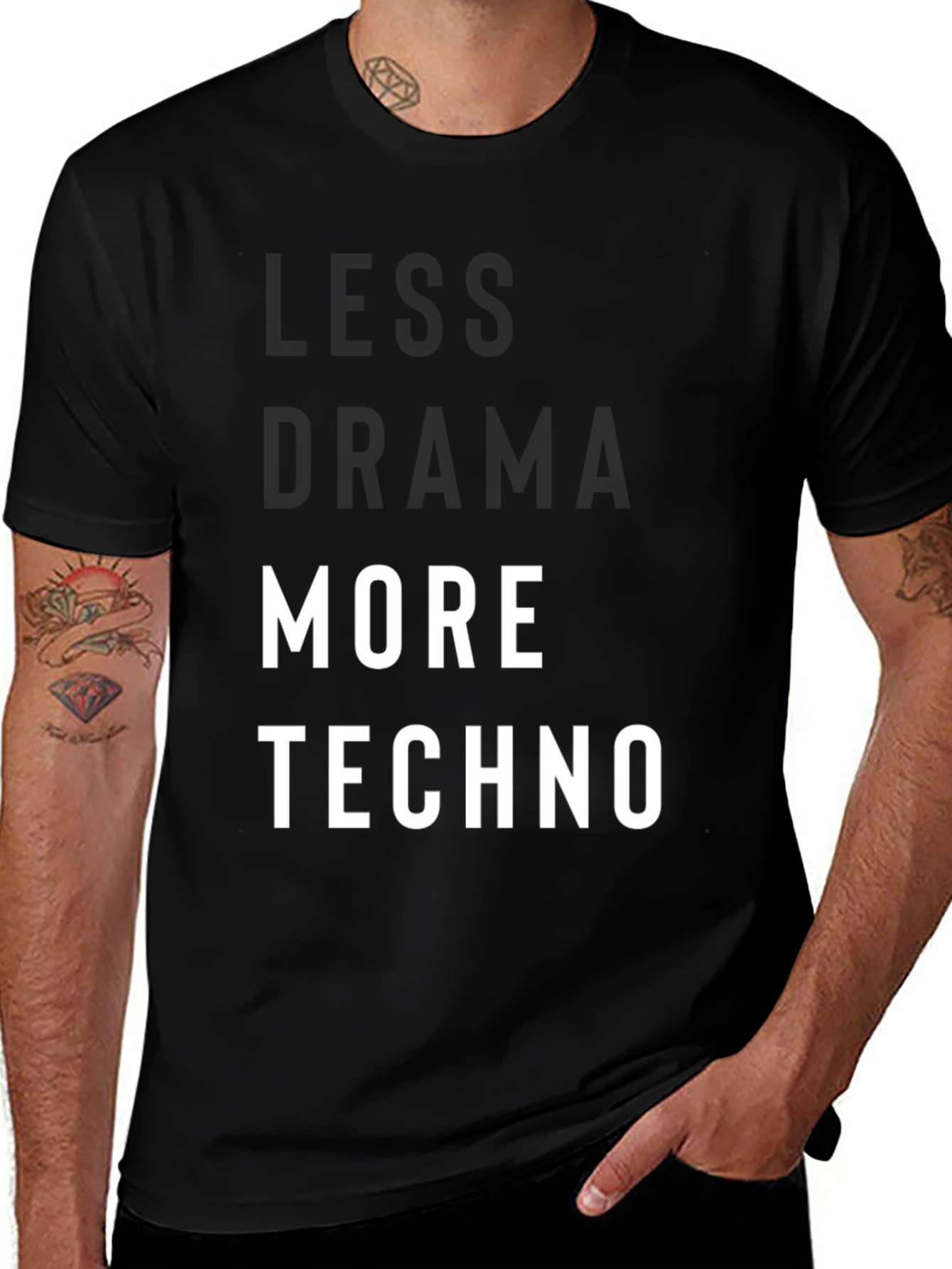 Less Drama More Techno Black Graphic T-Shirt