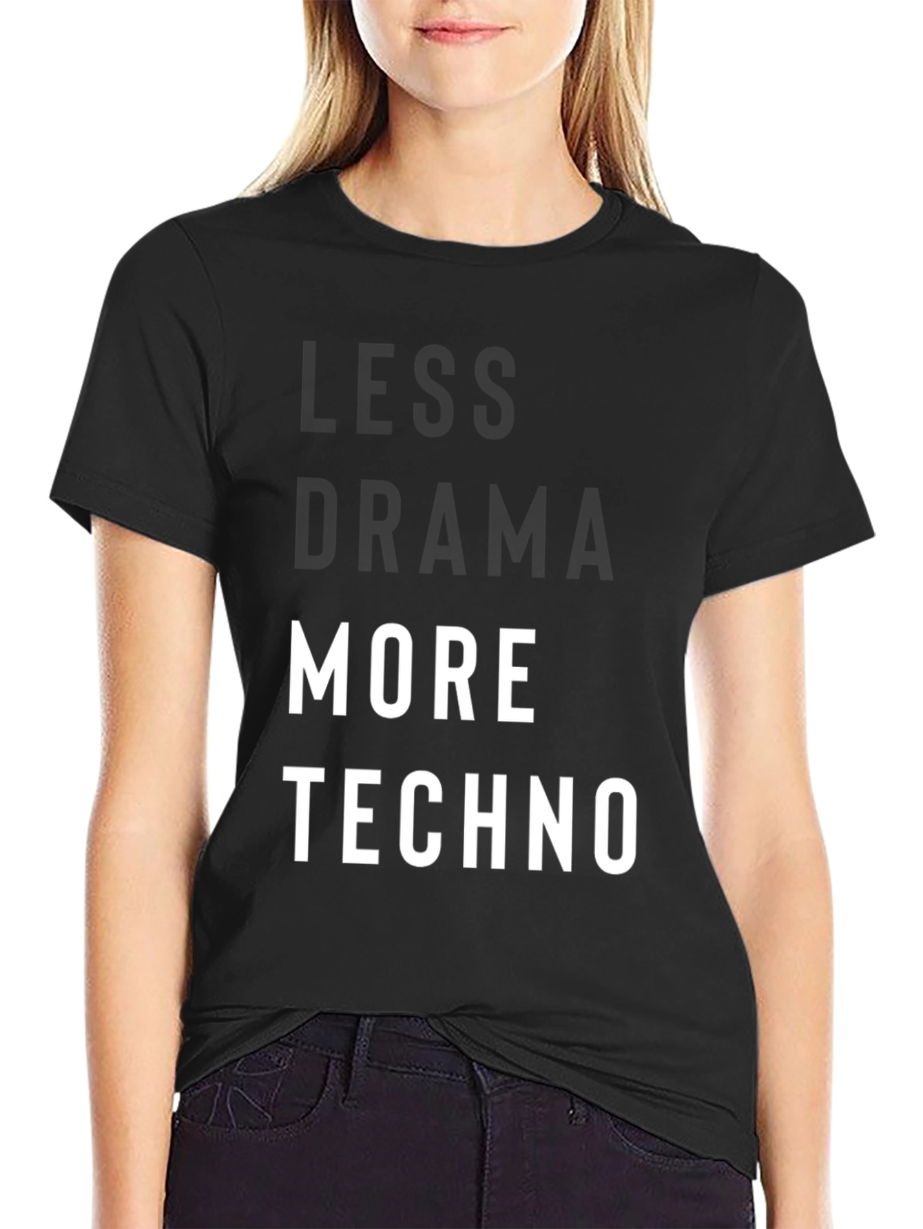 Less Drama More Techno Black Graphic T-Shirt