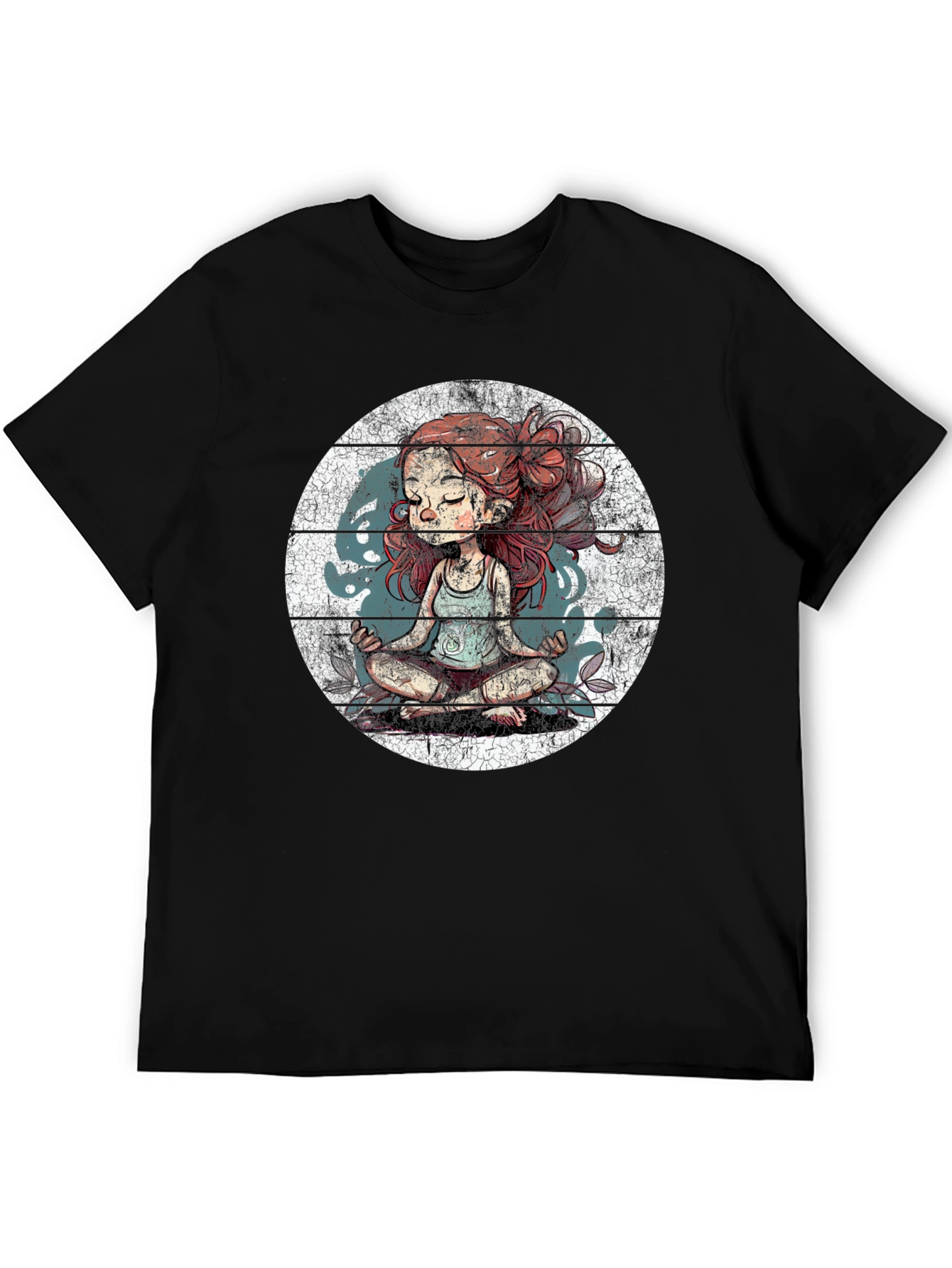 Meditating Girl Graphic Tee - Black Cotton Blend