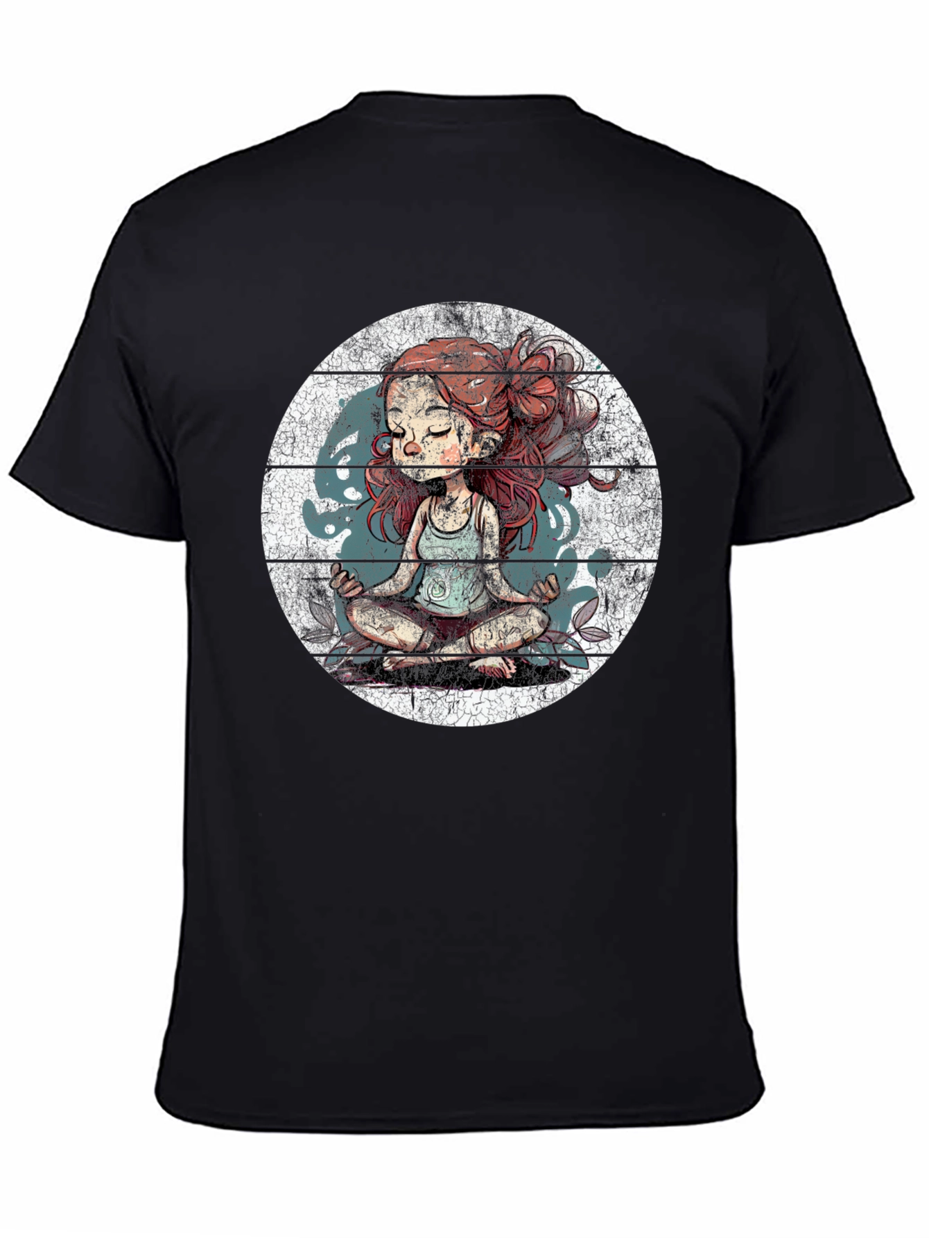 Meditating Girl Graphic Tee - Black Cotton Blend