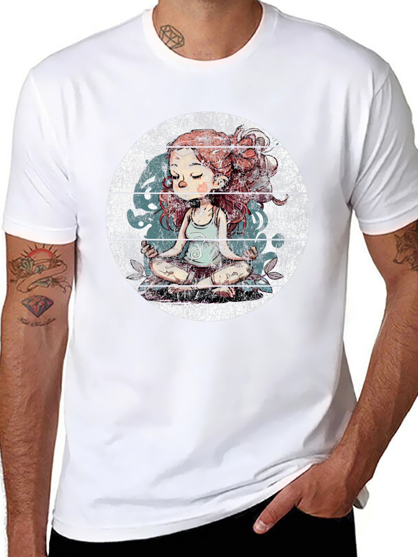 Meditating Girl Graphic Tee - Black Cotton Blend