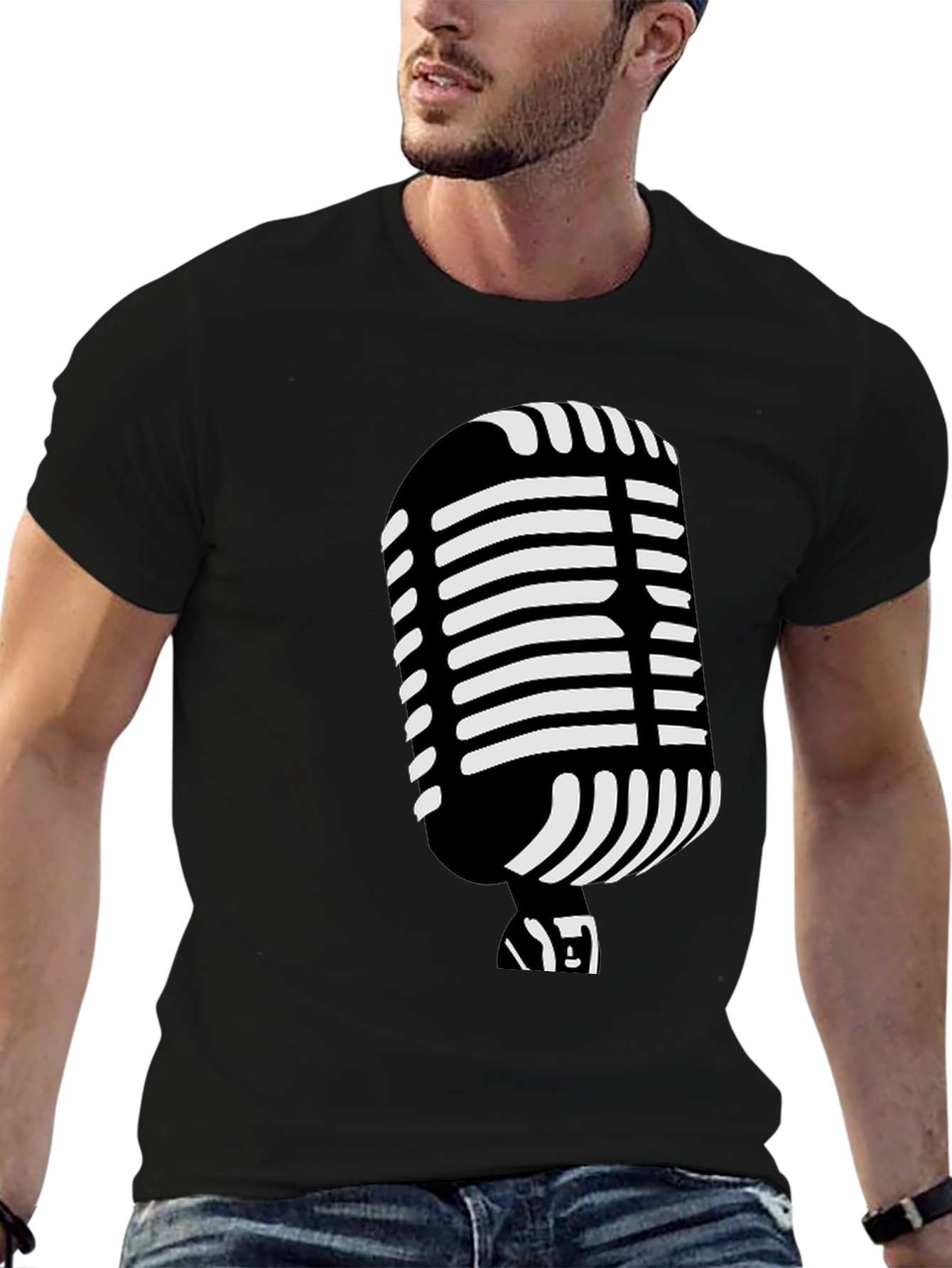 Retro Microphone Graphic Tee - Black T-Shirt