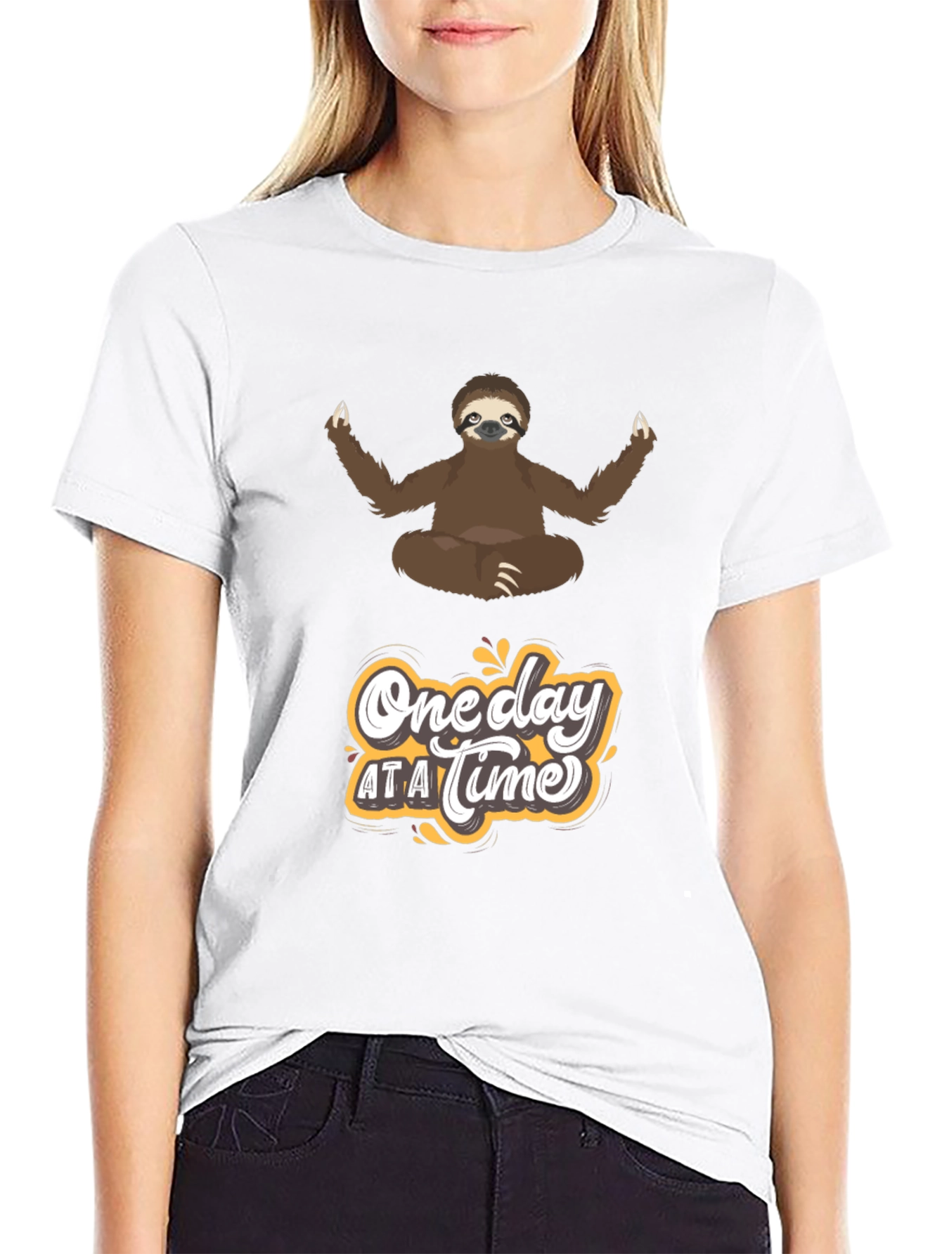 Meditating Sloth T-Shirt - One Day at a Time