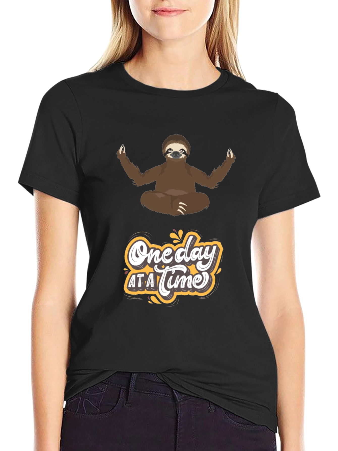 Meditating Sloth T-Shirt - One Day at a Time