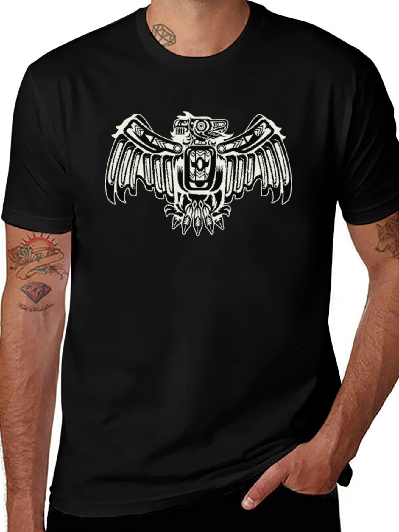 Tribal Eagle Graphic Black T-Shirt