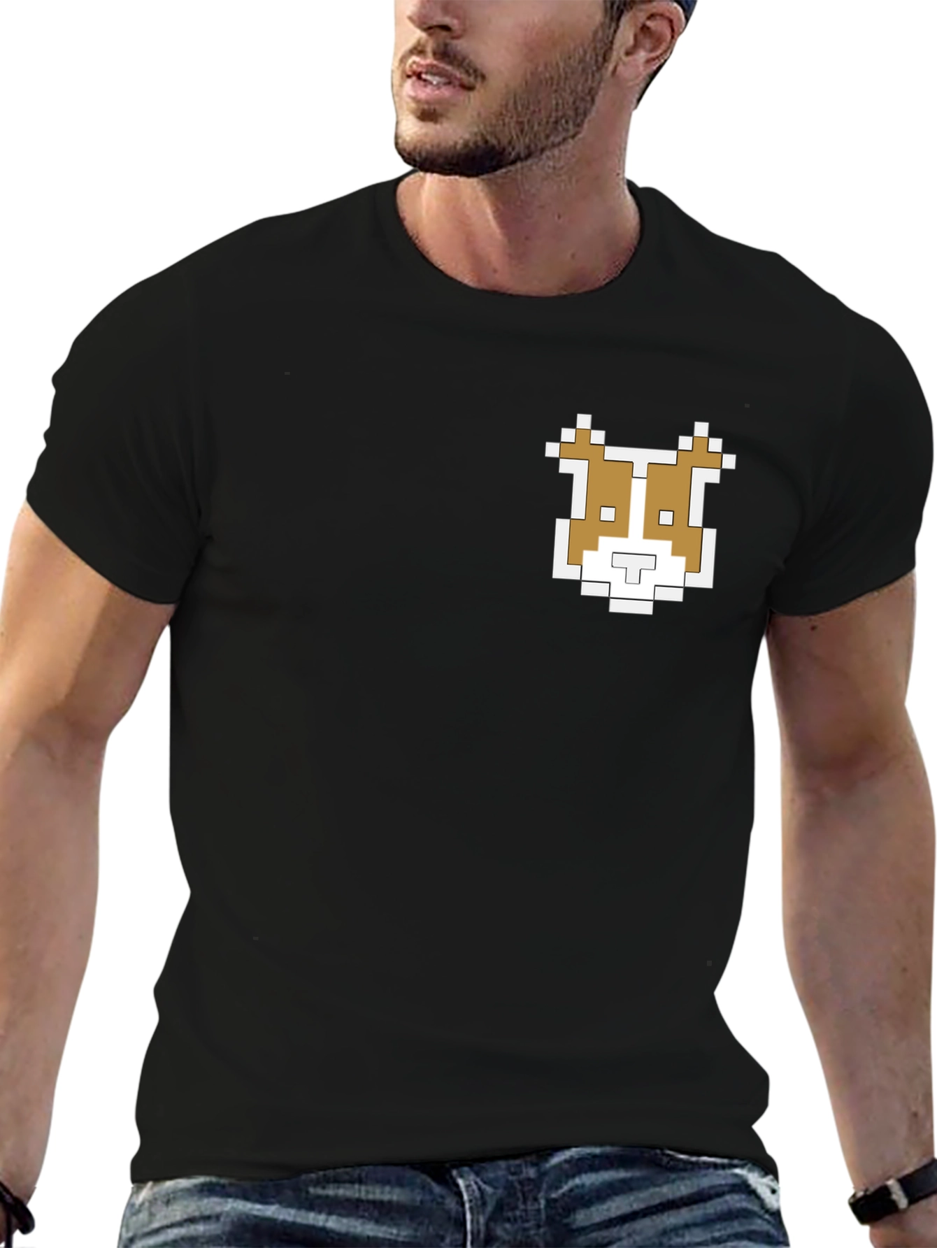 Pixel Dog Graphic Tee - Black Cotton Shirt