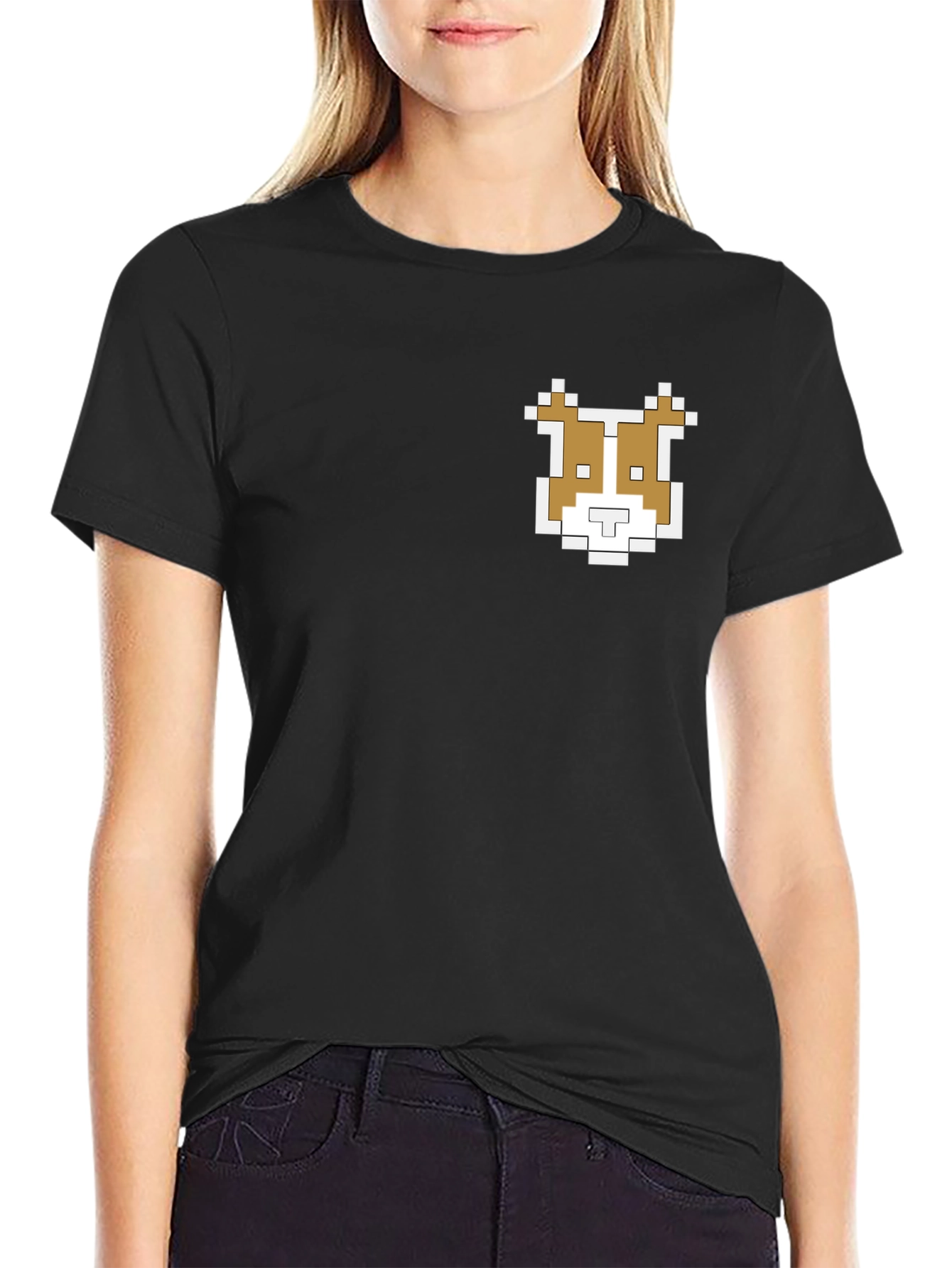 Pixel Dog Graphic Tee - Black Cotton Shirt