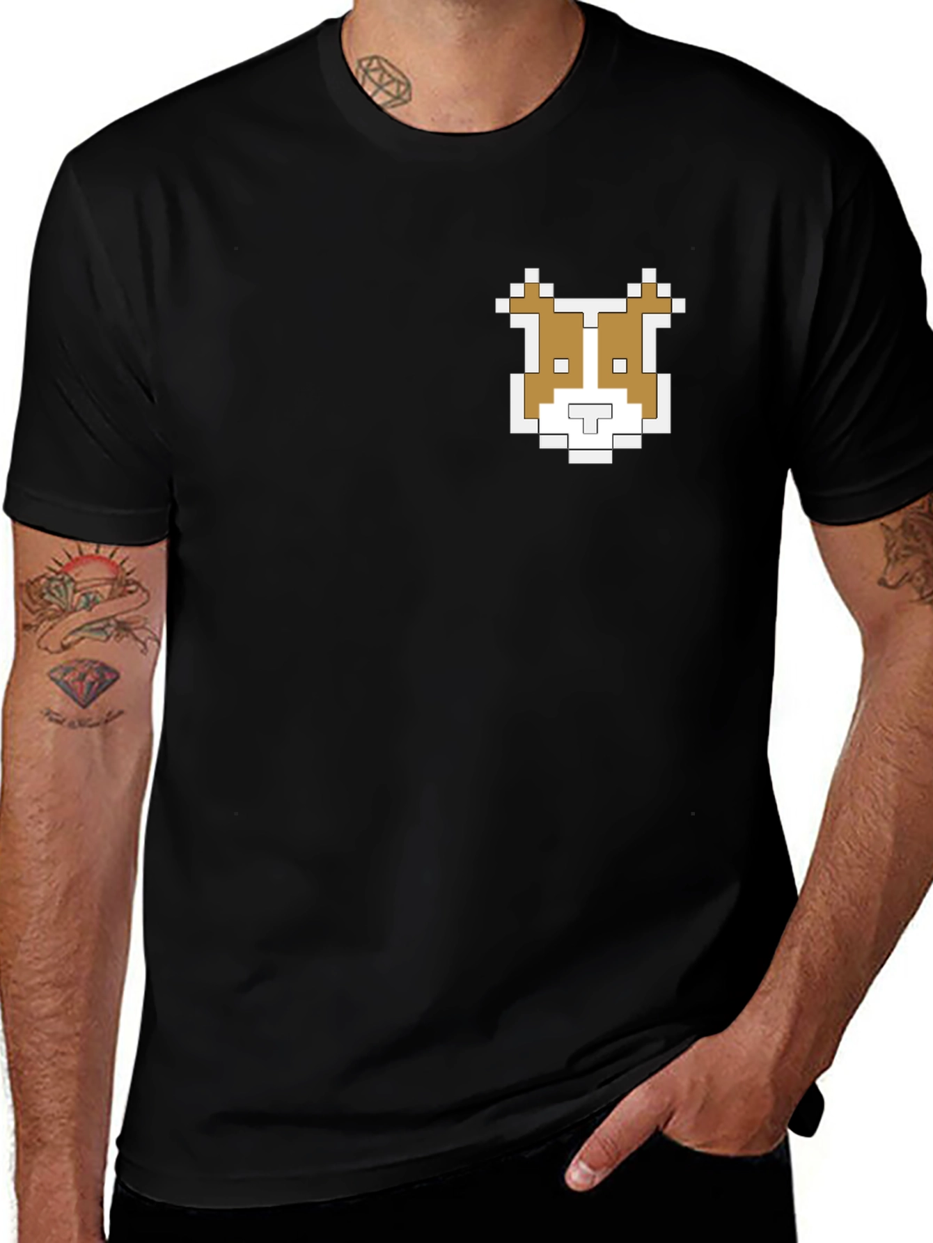 Pixel Dog Graphic Tee - Black Cotton Shirt