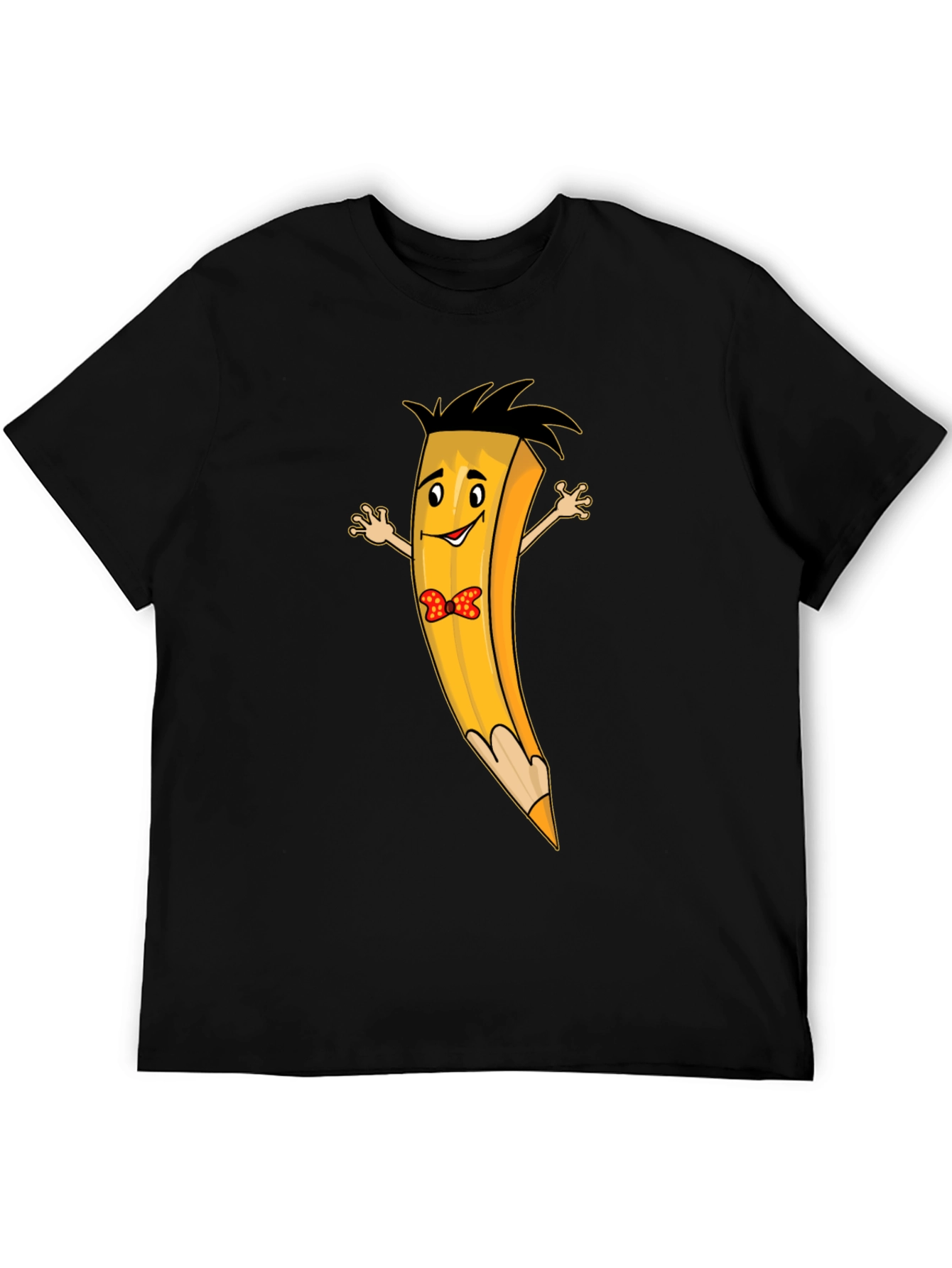 Cartoon Pencil Bowtie Black T-Shirt
