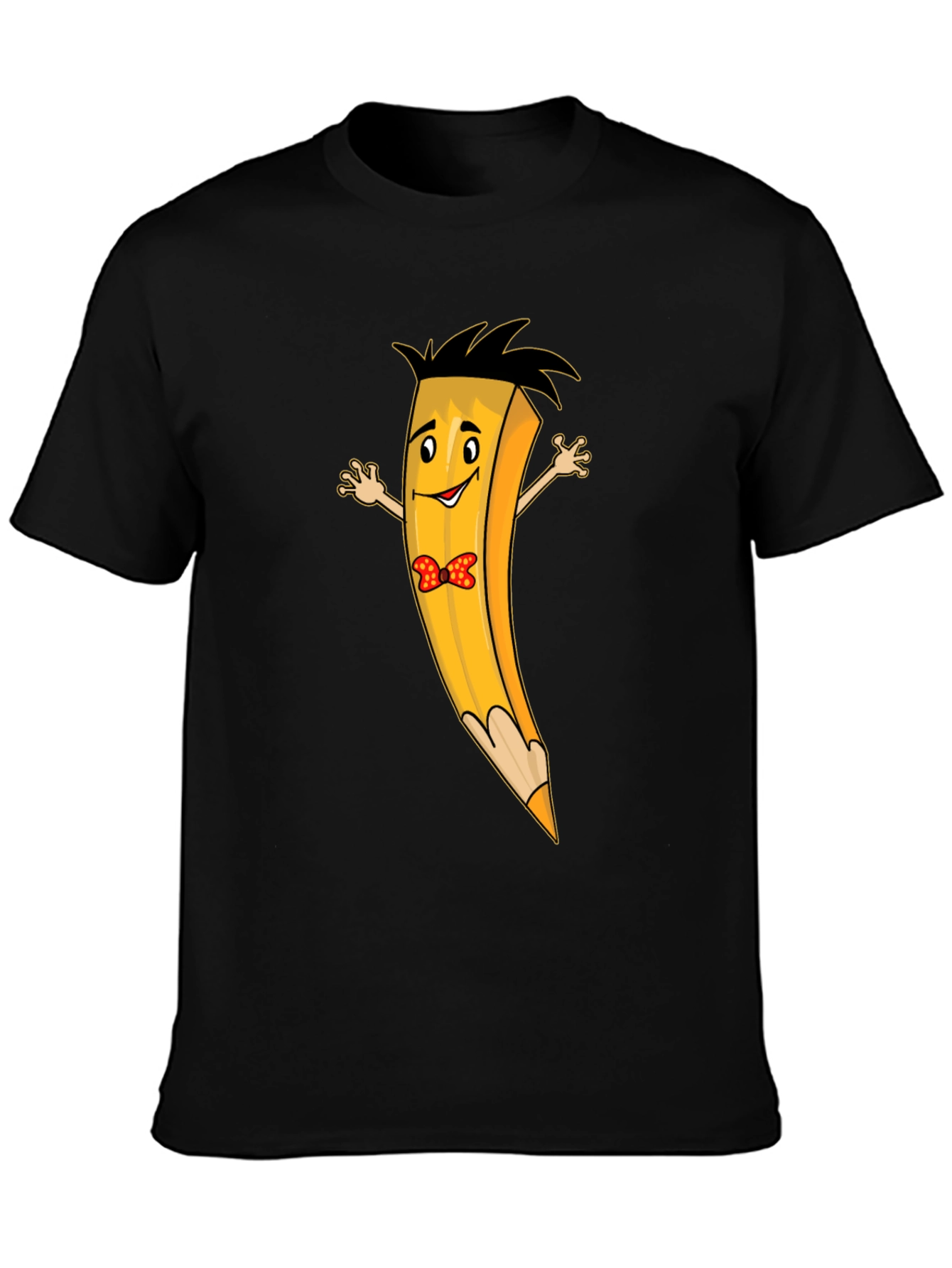 Cartoon Pencil Bowtie Black T-Shirt