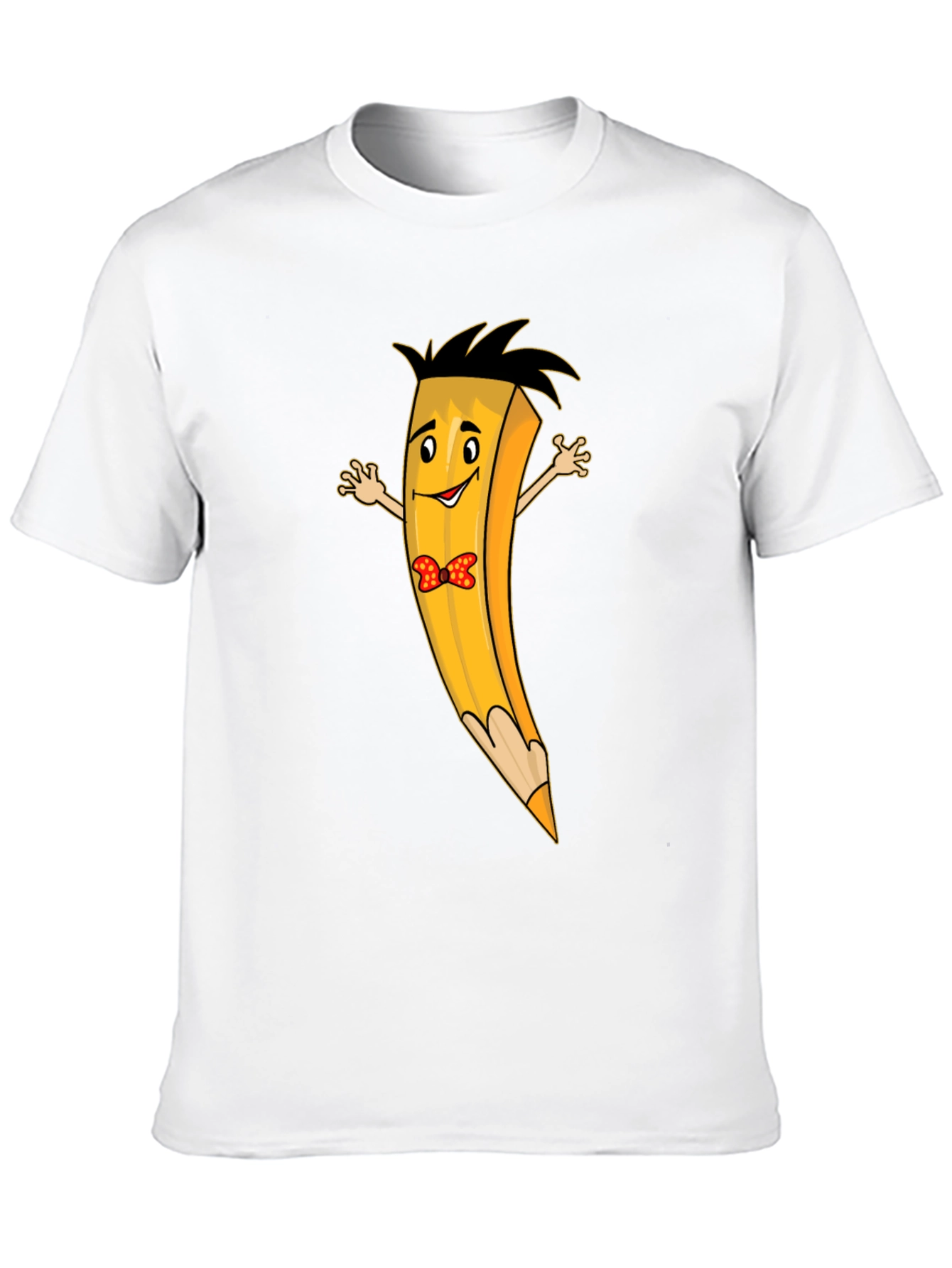 Cartoon Pencil Bowtie Black T-Shirt
